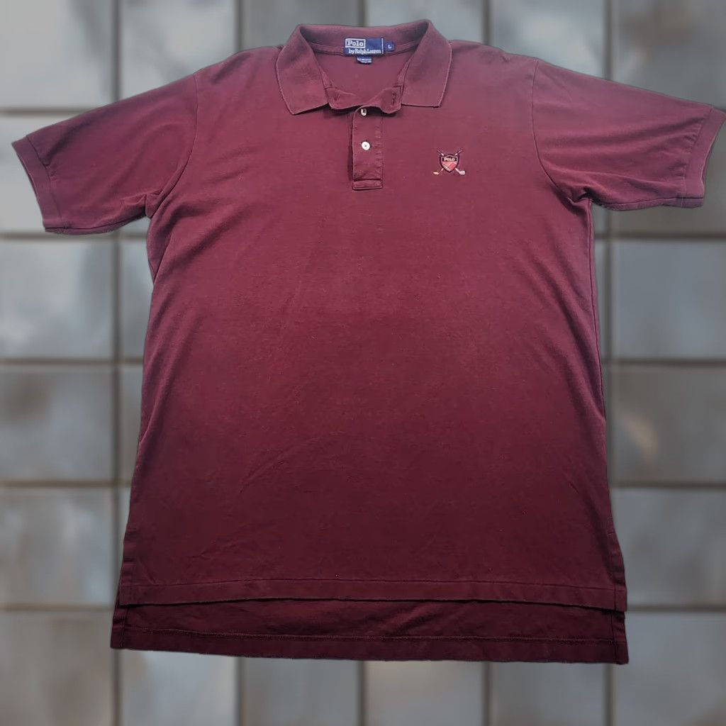 Polo Ralph Lauren VINTAGE Polo Ralph Lauren Polo Shirt Mens Large Burgundy Golf Crest Embroidered Classic Cotton Polo by Ralph Lauren Mens Size US L / EU 52-54 / 3 - 1 Thumbnail