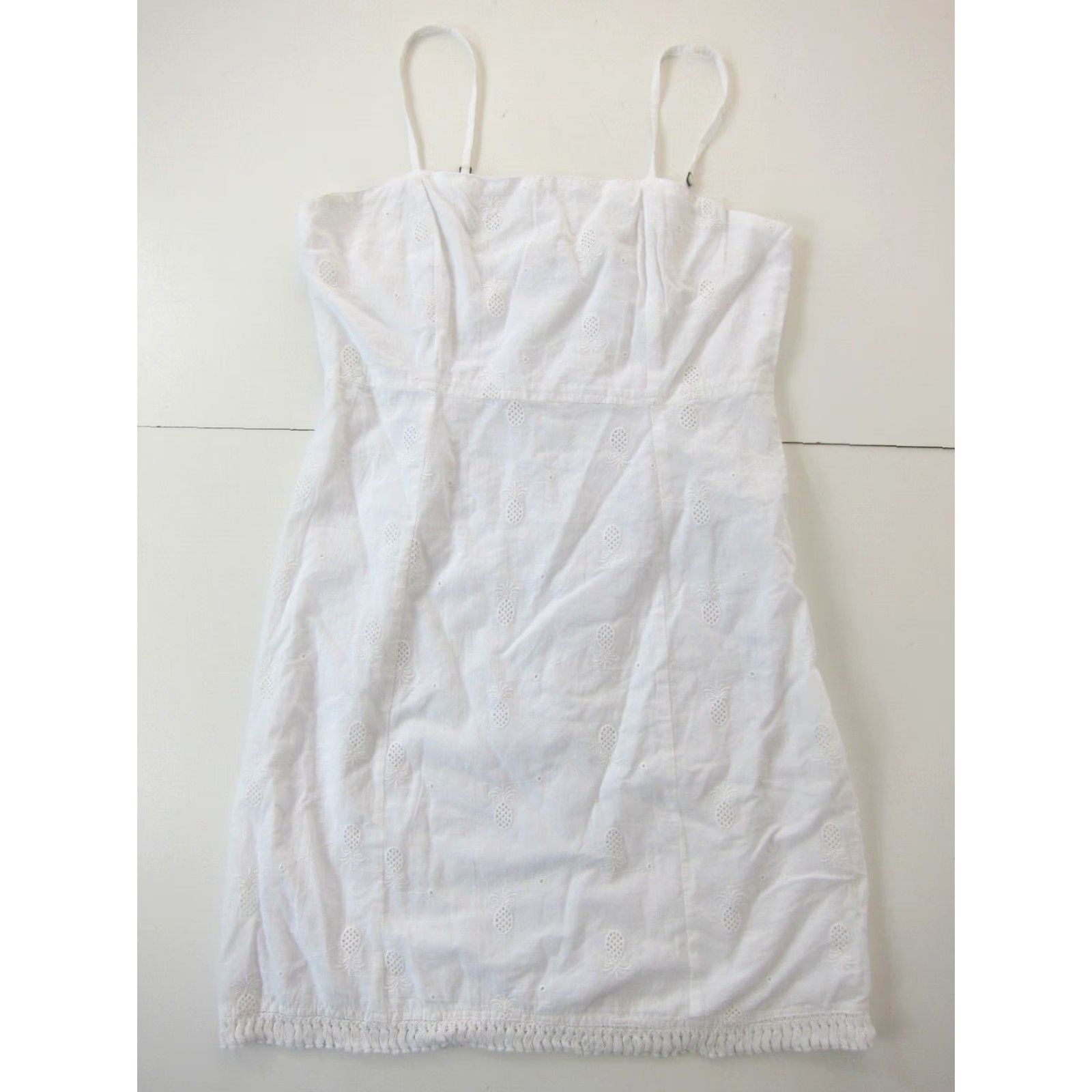 Vintage NWT Japna 100% Cotton White Embroidered Pineapple Tank Dress Midi Slip Tank Dress White Embroidered Japna Women Medium Size M / US 6-8 / IT 42-44 - 2 Thumbnail
