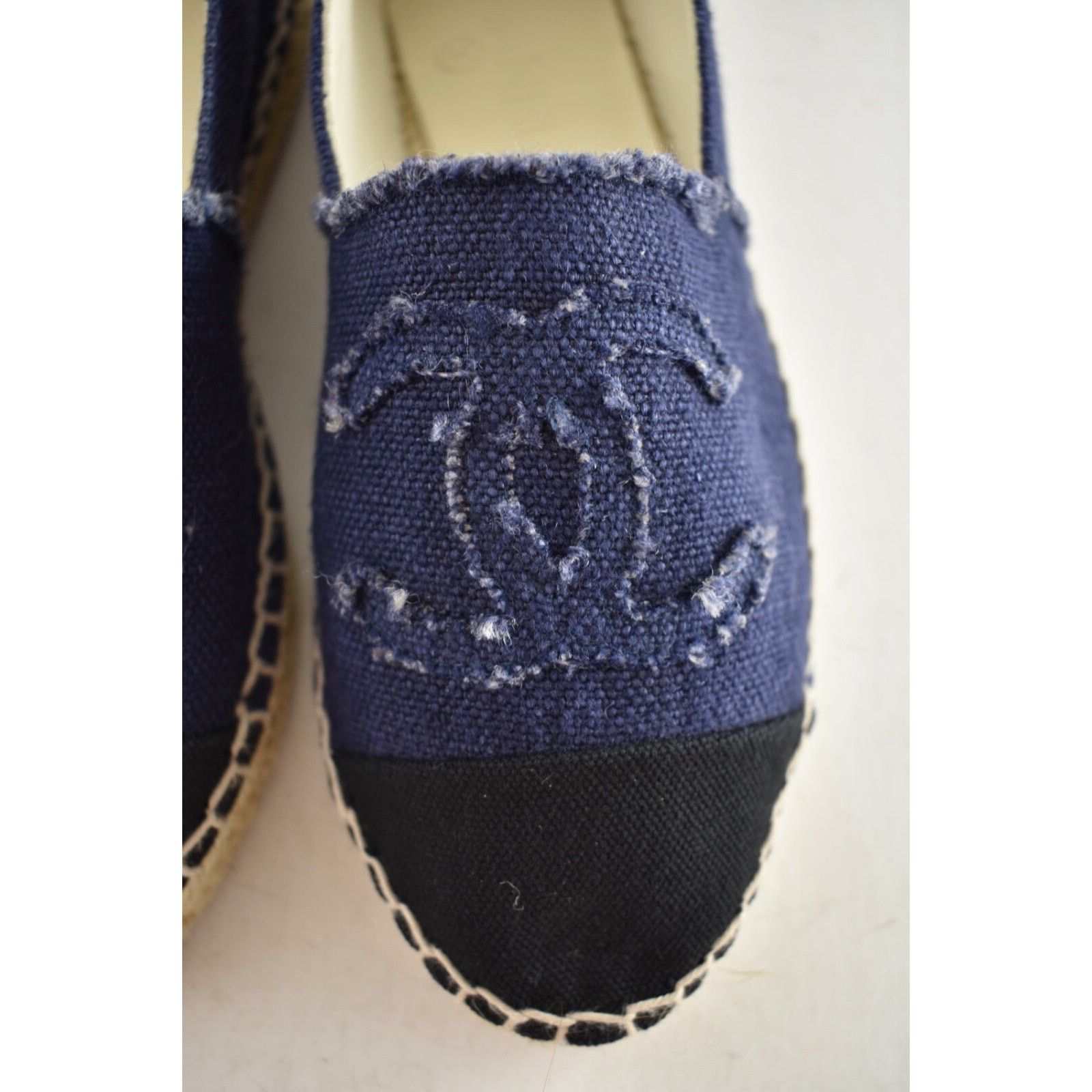 Chanel Chanel REV Blue Black Linen Canvas CC Logo Double Sole Size US 7 / IT 37 - 9 Thumbnail