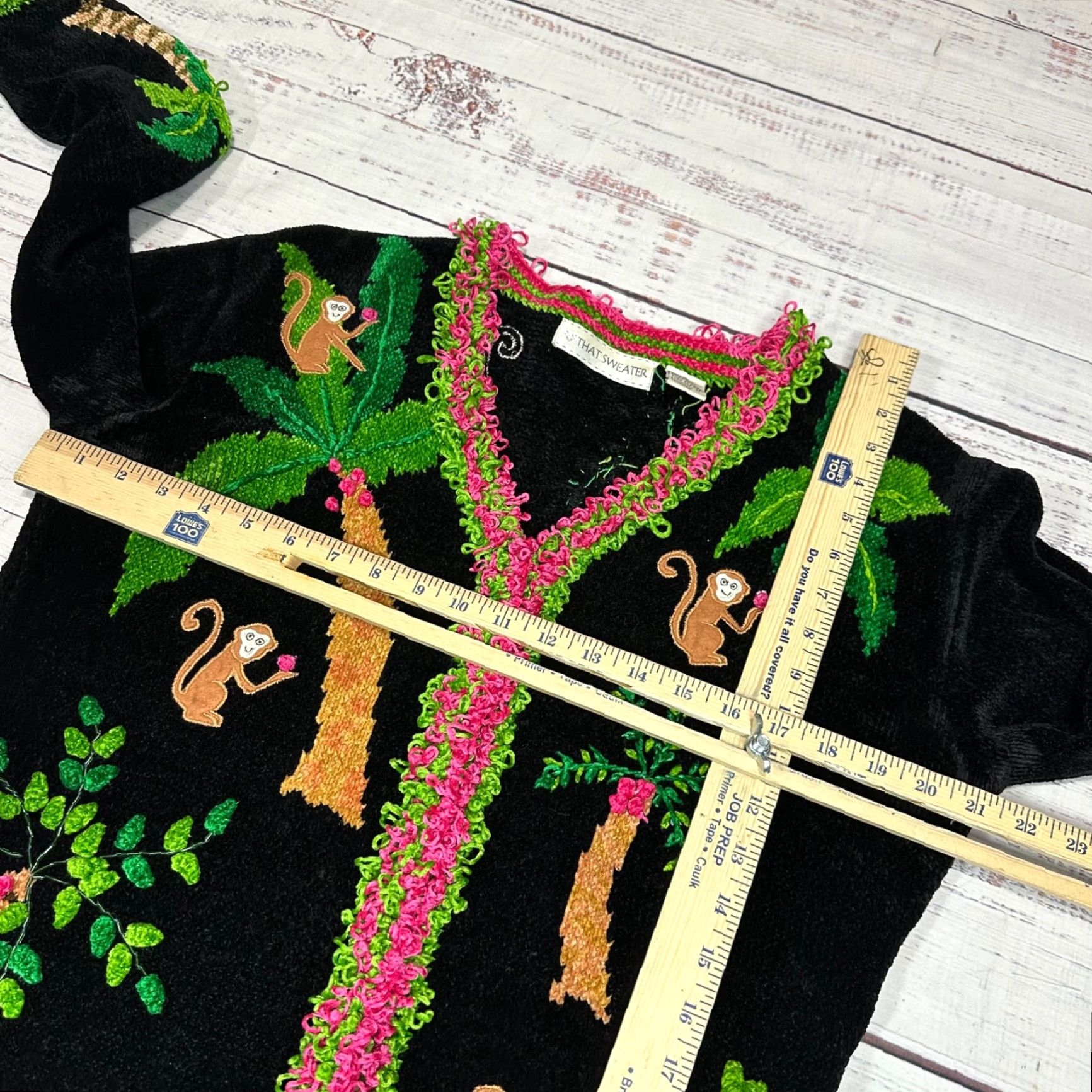 Vintage That Sweater Womens Sweater Black M Monkey Chenille Art To Wear Pullover Size M / US 6-8 / IT 42-44 - 3 Thumbnail