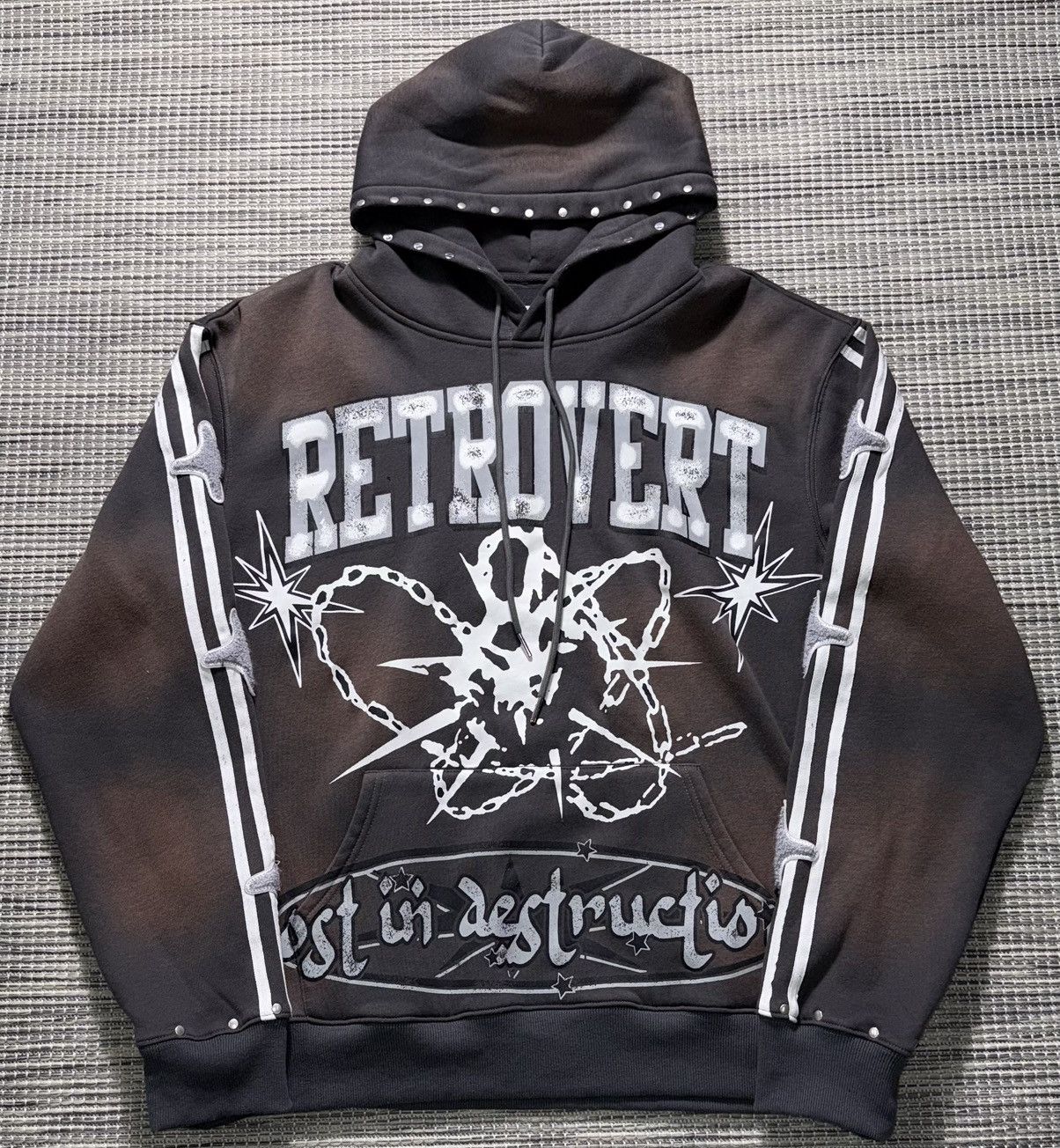 RETROVERT Grey Studded Destruction Hoodie Size US L / EU 52-54 / 3 - 1 Thumbnail