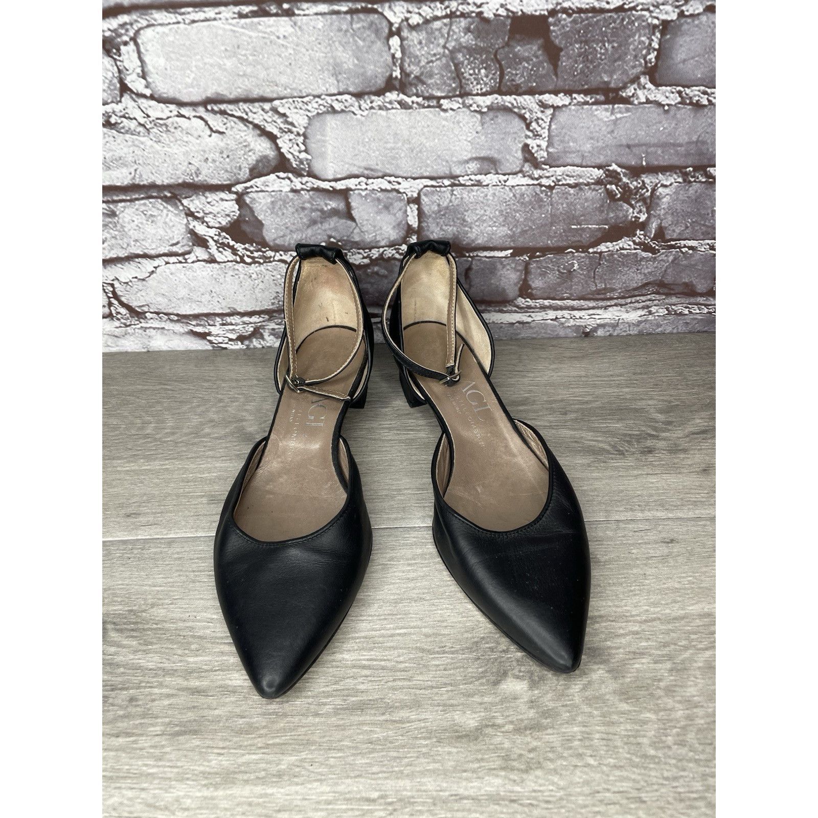 AGLINI AGL Attilio Giusti Leombruni Black Leather Pointed Strap Hee Size US 8.5 / IT 38.5 - 10 Thumbnail