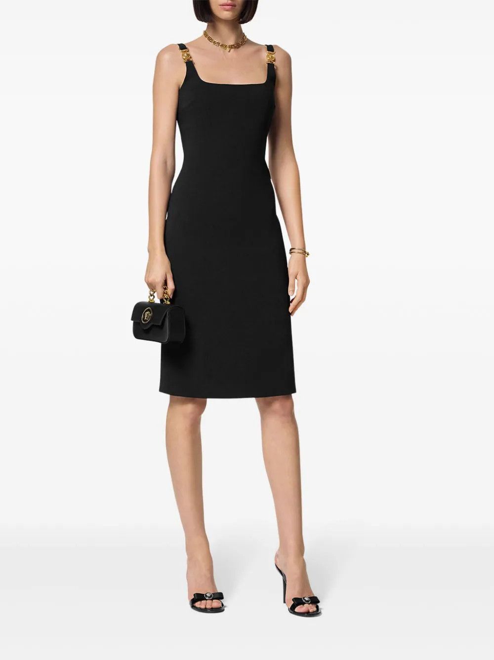 Versace o1s22i1n1024 Stretch Cady Sheath Dress in Black Size S / US 4 / IT 40 - 2 Thumbnail