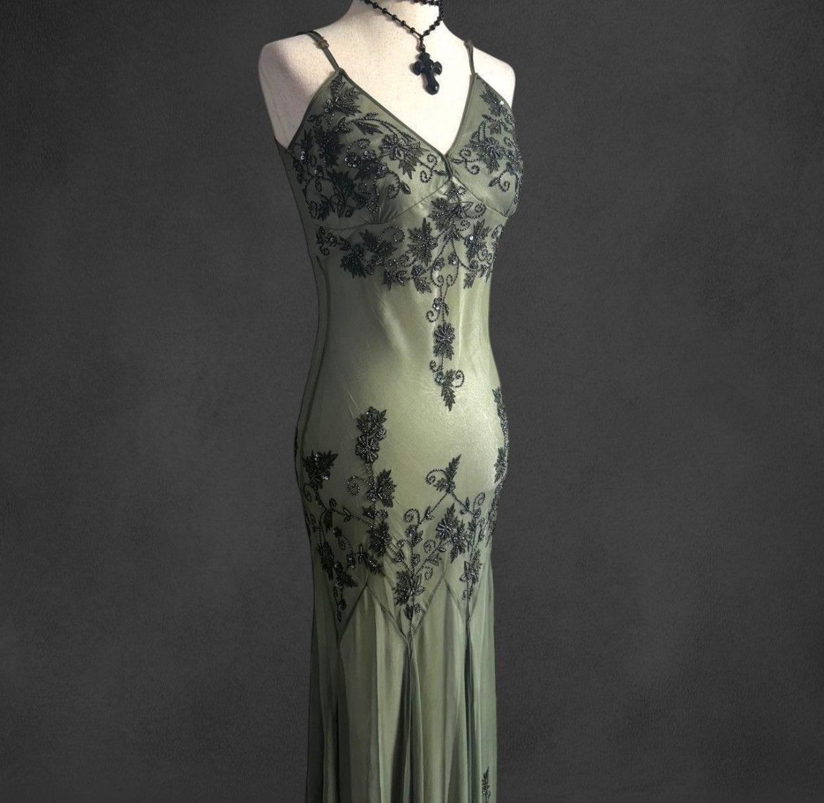 90s woodland fairy whimsygoth beaded silk maxi dress