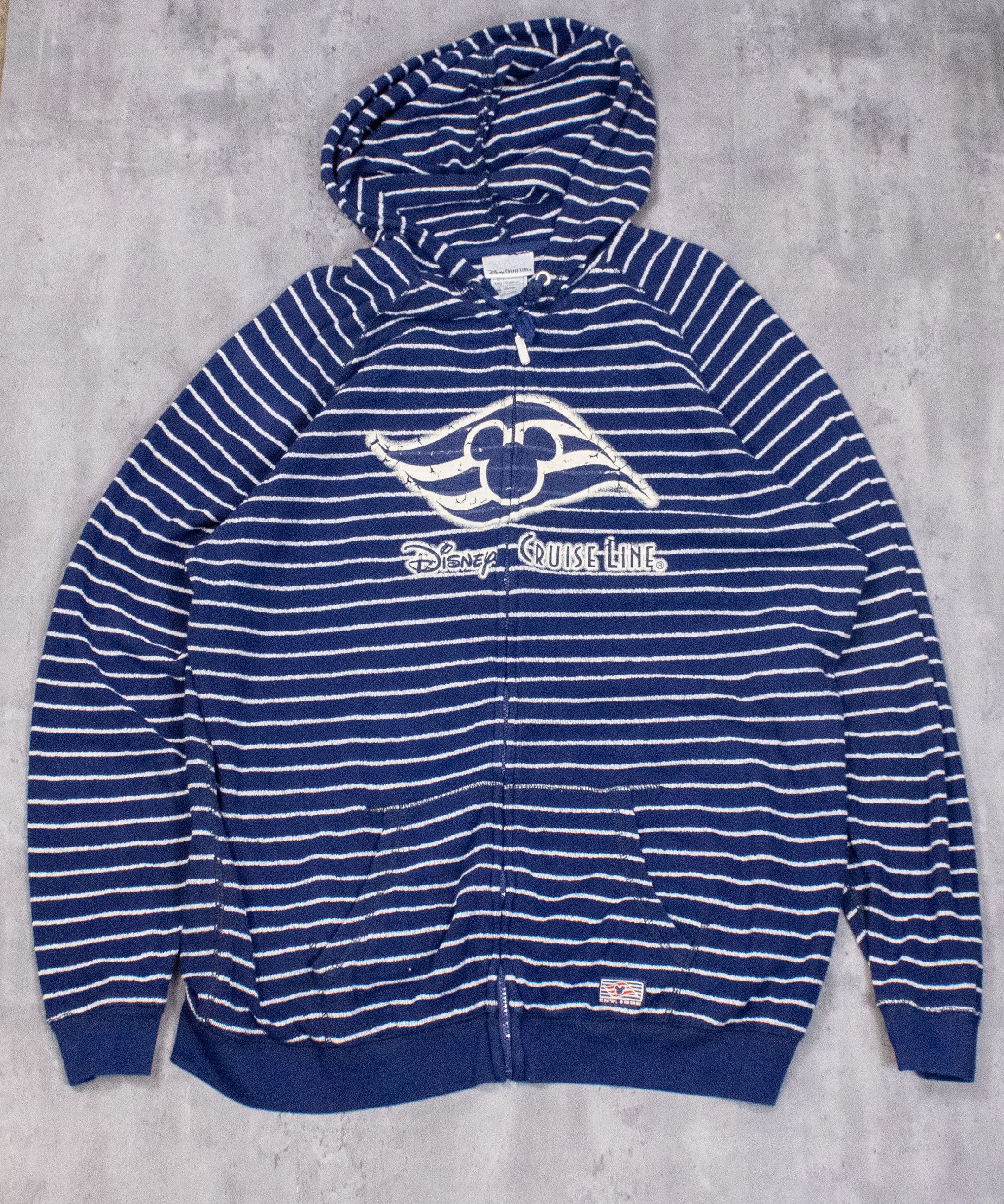Disney × Mickey Mouse × Vintage Y2K 2000's Disney Cruse Stripped Oversize Navy Zip Hoodie Size US XL / EU 56 / 4 - 3 Thumbnail