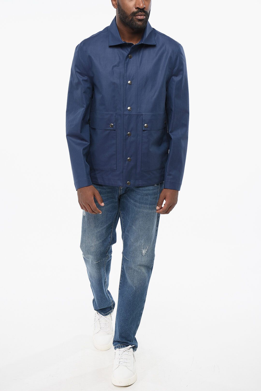 Brunello Cucinelli og1mm0725 Linen Blend Overshirt in Blue Size US XL / EU 56 / 4 - 4 Thumbnail