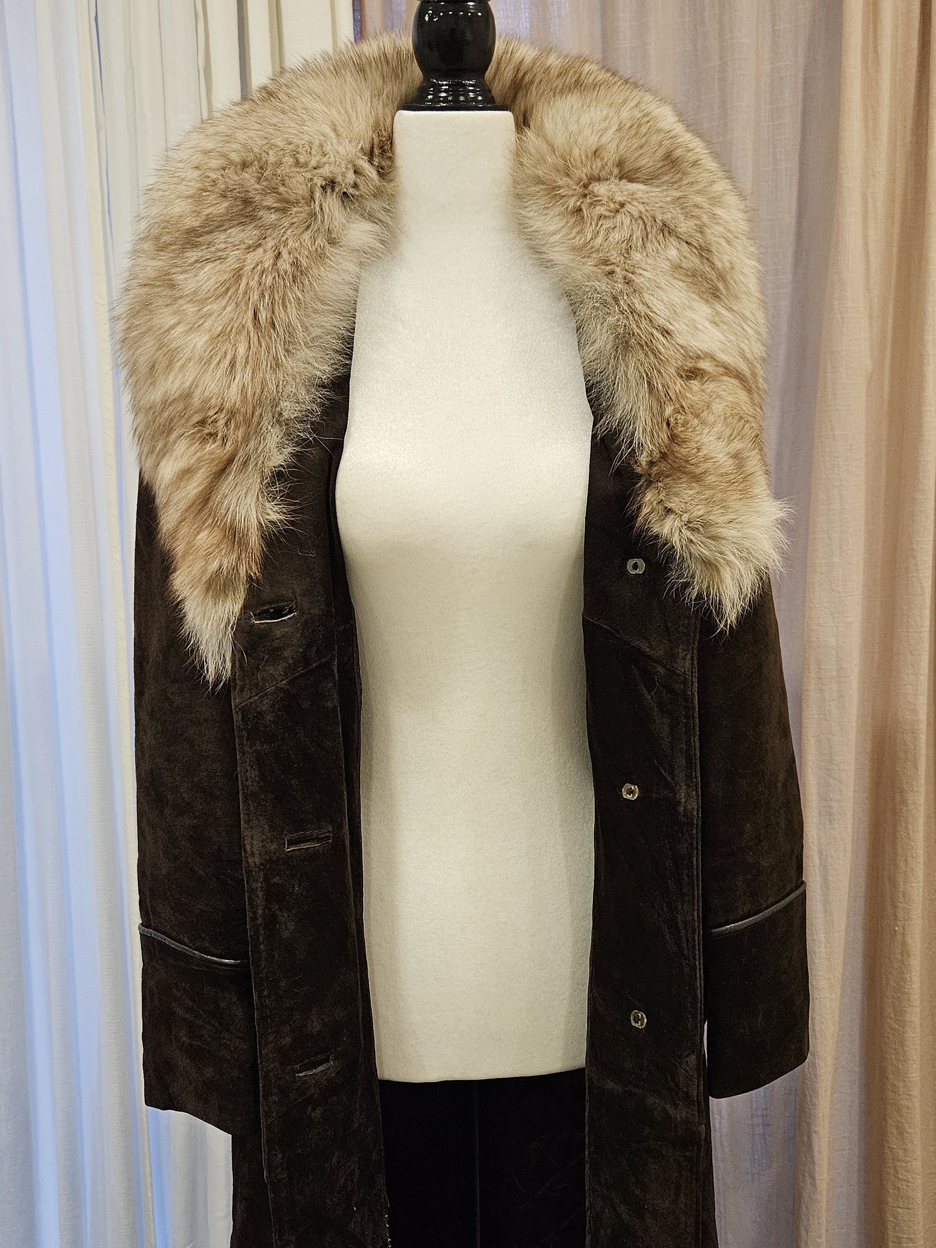 Vintage Vintage Suede Leather Fit-Flare Boho Princess Real Fur Coat Size M / US 6-8 / IT 42-44 - 16 Thumbnail
