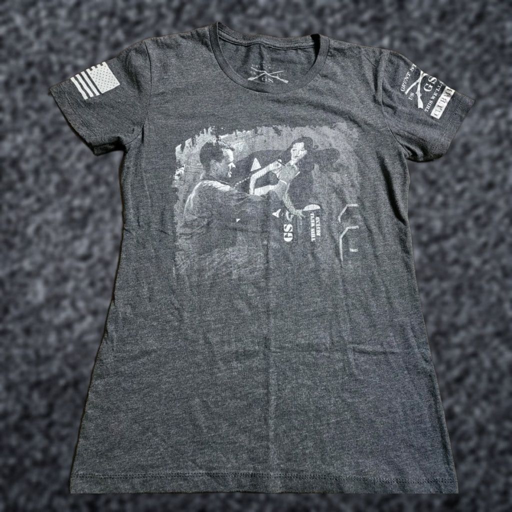 Vintage Womens M Grunt Style Bombs Away Pin Up T Shirt Patriotic USA Military Gray Crew Neck Short Sleeve T-Shirt Slim Regular Size M Womens Size M / US 6-8 / IT 42-44 - 1 Thumbnail