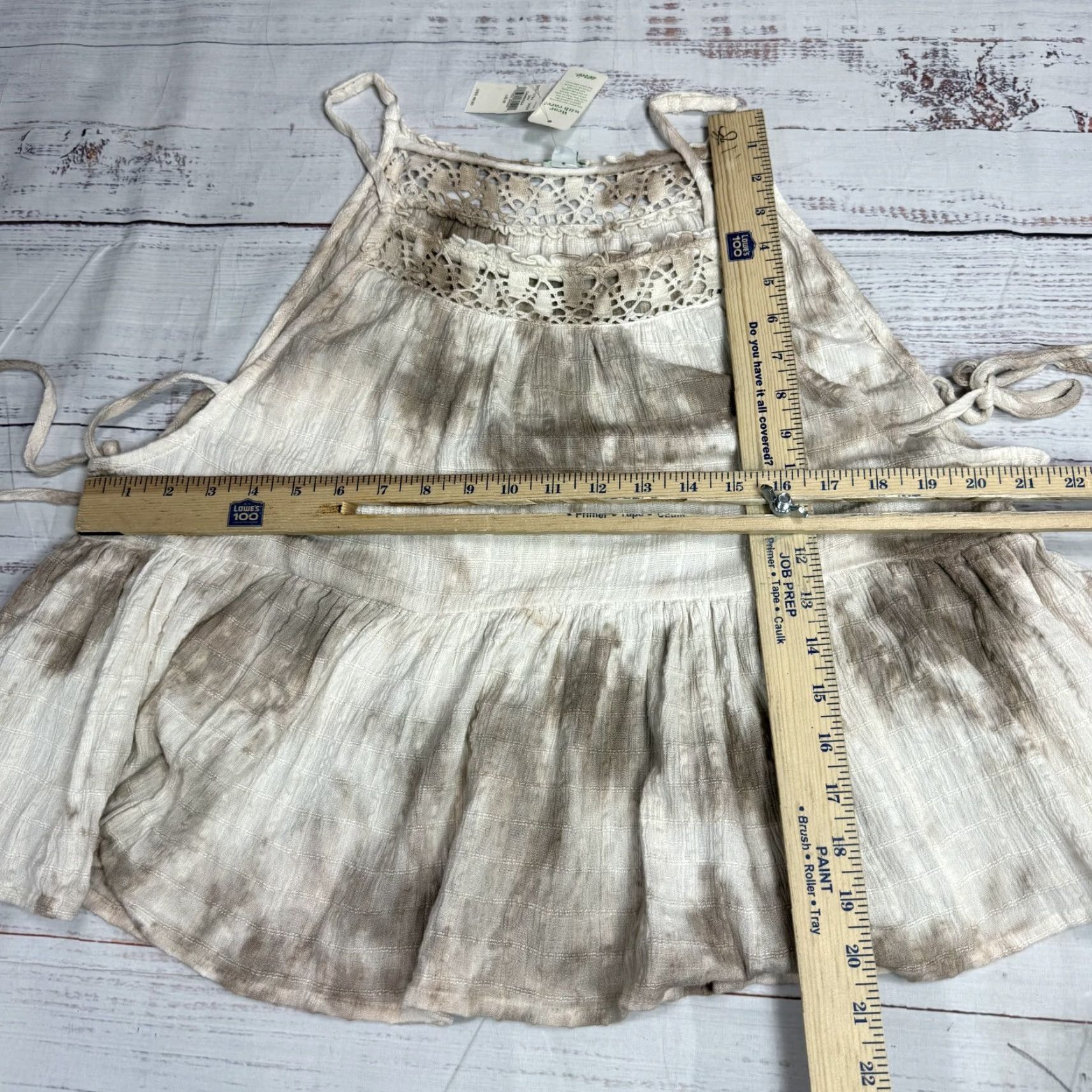 Vintage Aerie Beige Brown Crochet Relaxed Ruffle Top Sleeveless Viscose Cotton Sz M NWT Tank Women's M Beige Crochet Sleeveless Top NWT Size M / US 6-8 / IT 42-44 - 2 Thumbnail