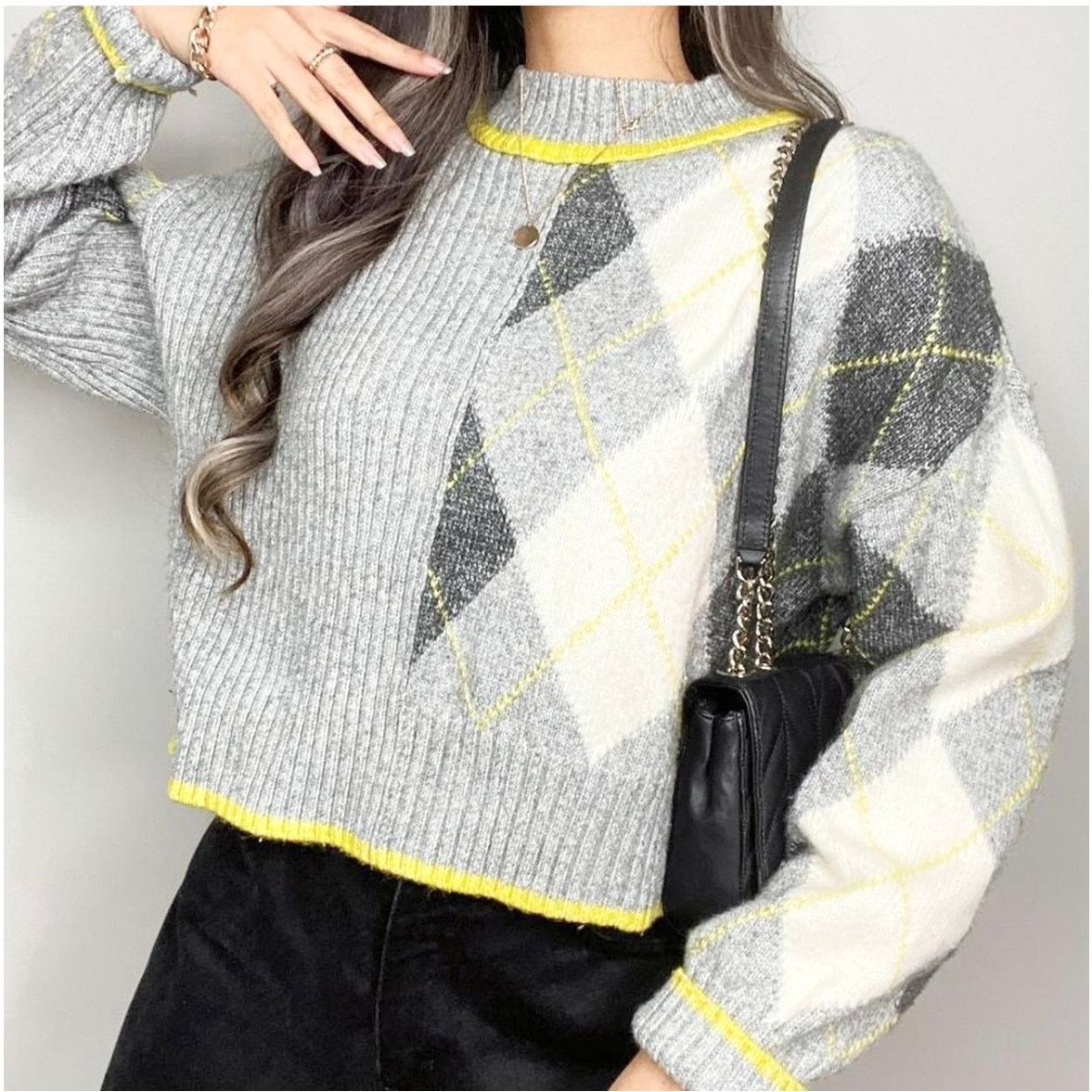 H&M Pringle of Scotland x H&M Gray Argyle Crewneck Sweater Size S / US 4 / IT 40 - 4 Thumbnail