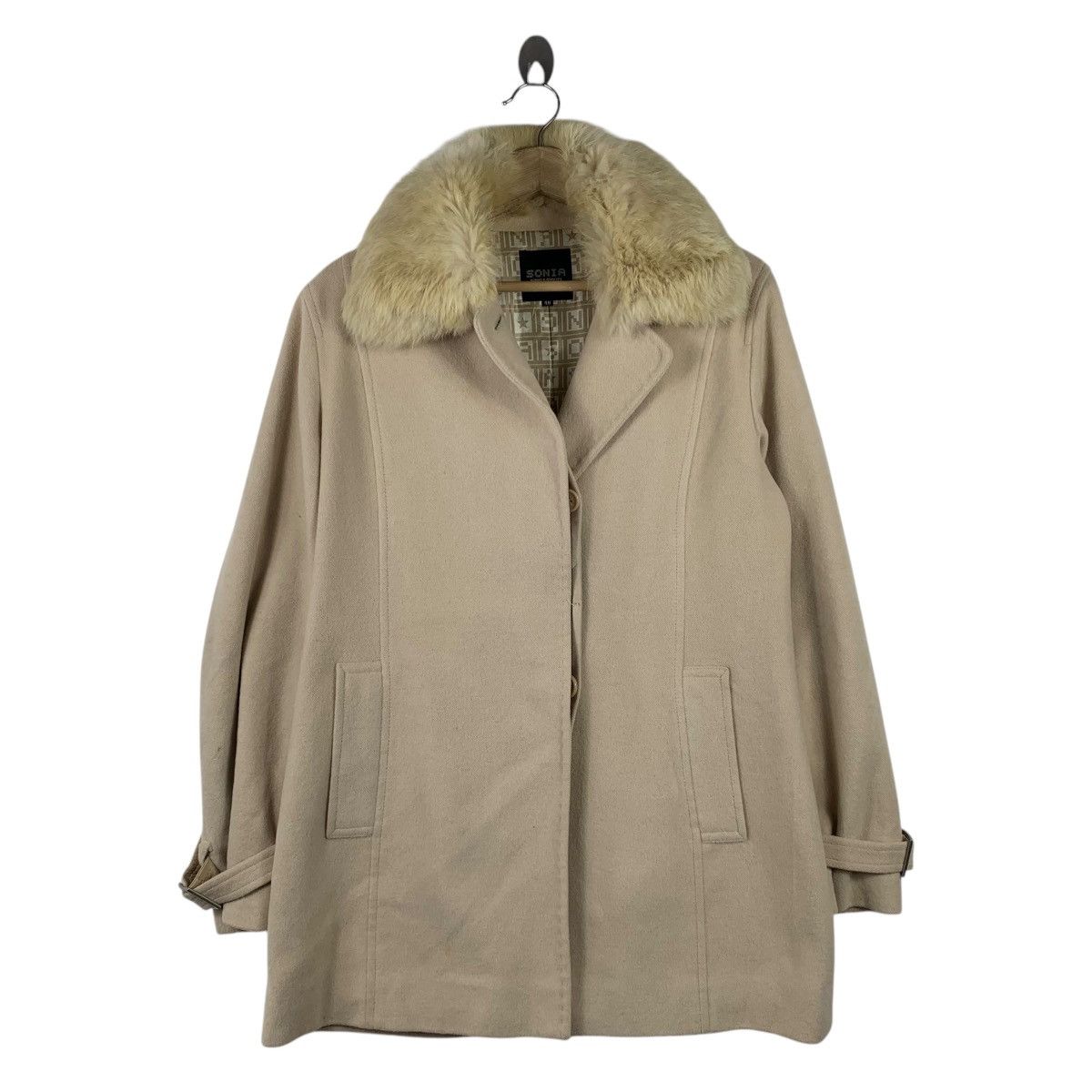 Designer Vintage SONIA RYKIEL Paris Designer Fur Collar Wool Jacket Size US M / EU 48-50 / 2 - 1 Thumbnail