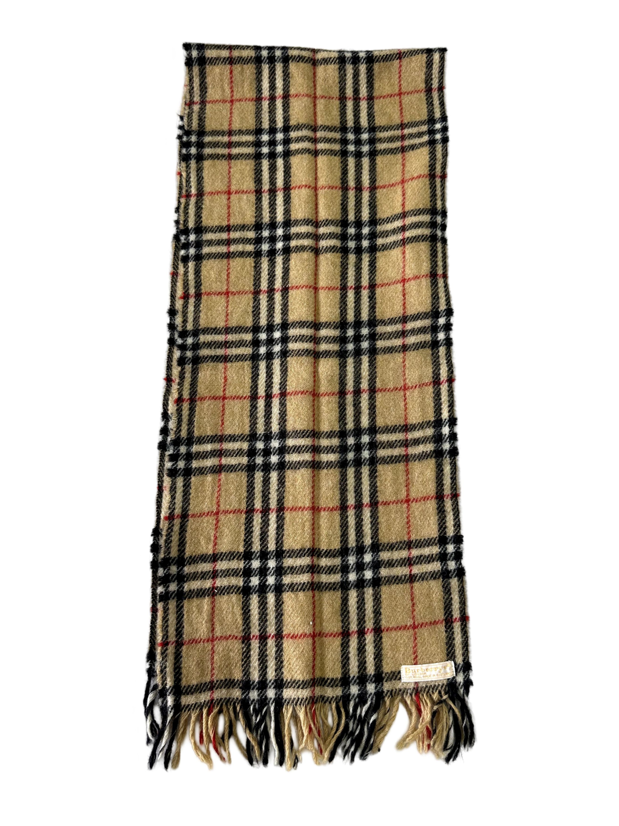 Burberry Burberrys Classic Check Scarf Beige 100% Wool Unisex Scarf Size ONE SIZE - 2 Thumbnail