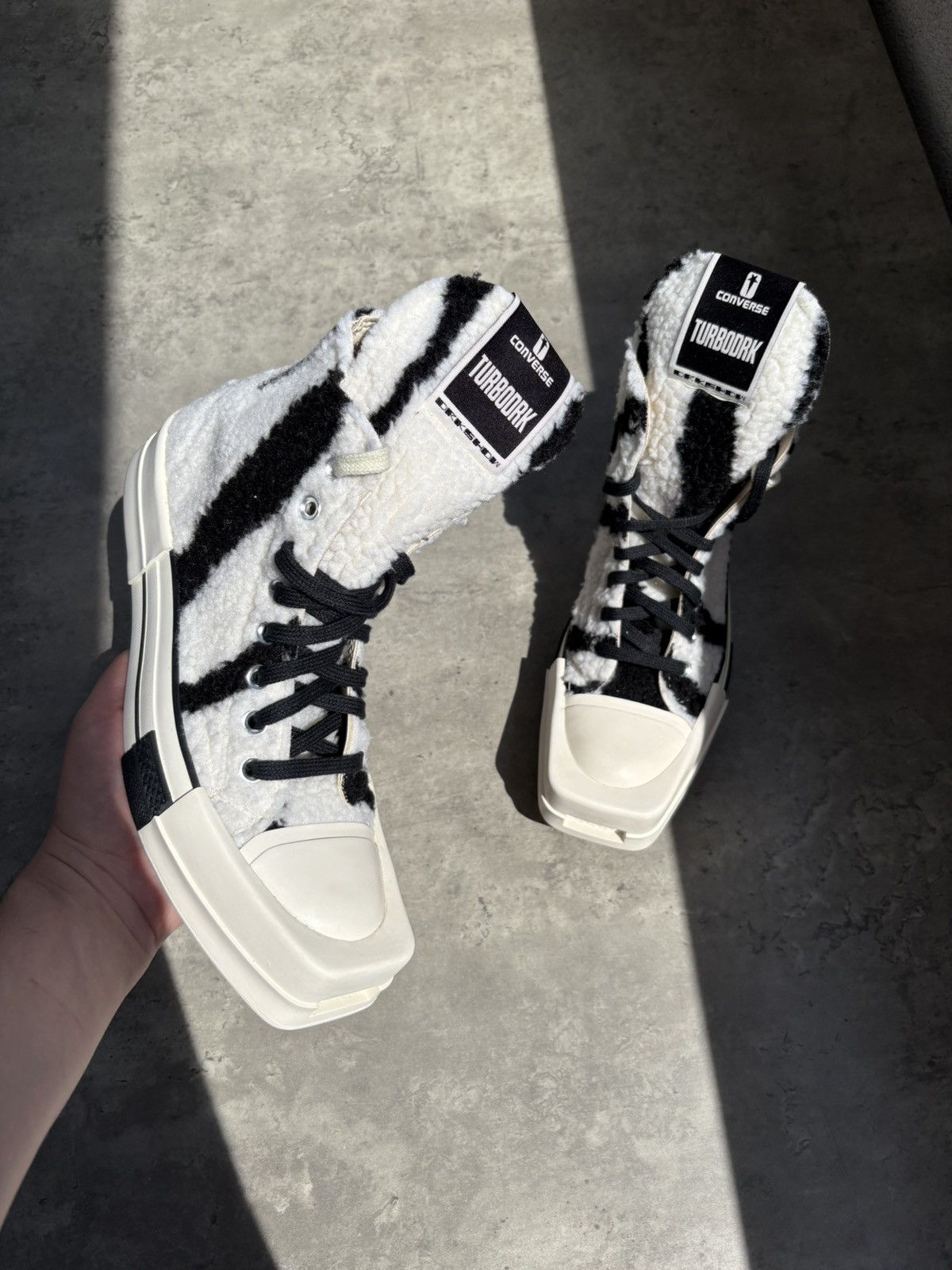 Rick Owen's drkshdw converse Turbodrk Hi zebra sneakers