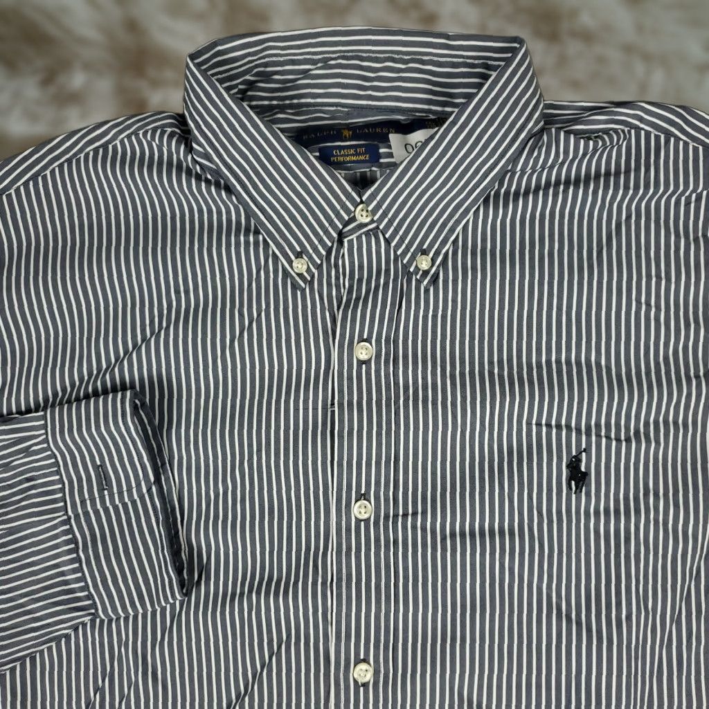 Ralph Lauren Ralph Lauren Shirt Mens 2XL Blue Nylon Striped Button-Up Pony Logo Collared Long Sleeve Button-Down Vintage? Size US XXL / EU 58 / 5 - 1 Thumbnail
