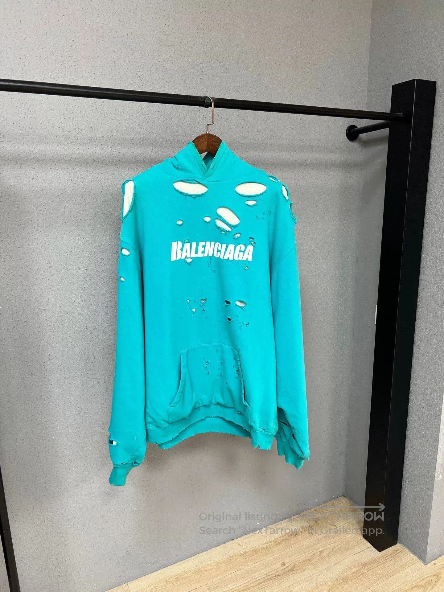 Balenciaga balenciaga lake green distressed hoodie. Size US M / EU 48-50 / 2 - 1 Thumbnail