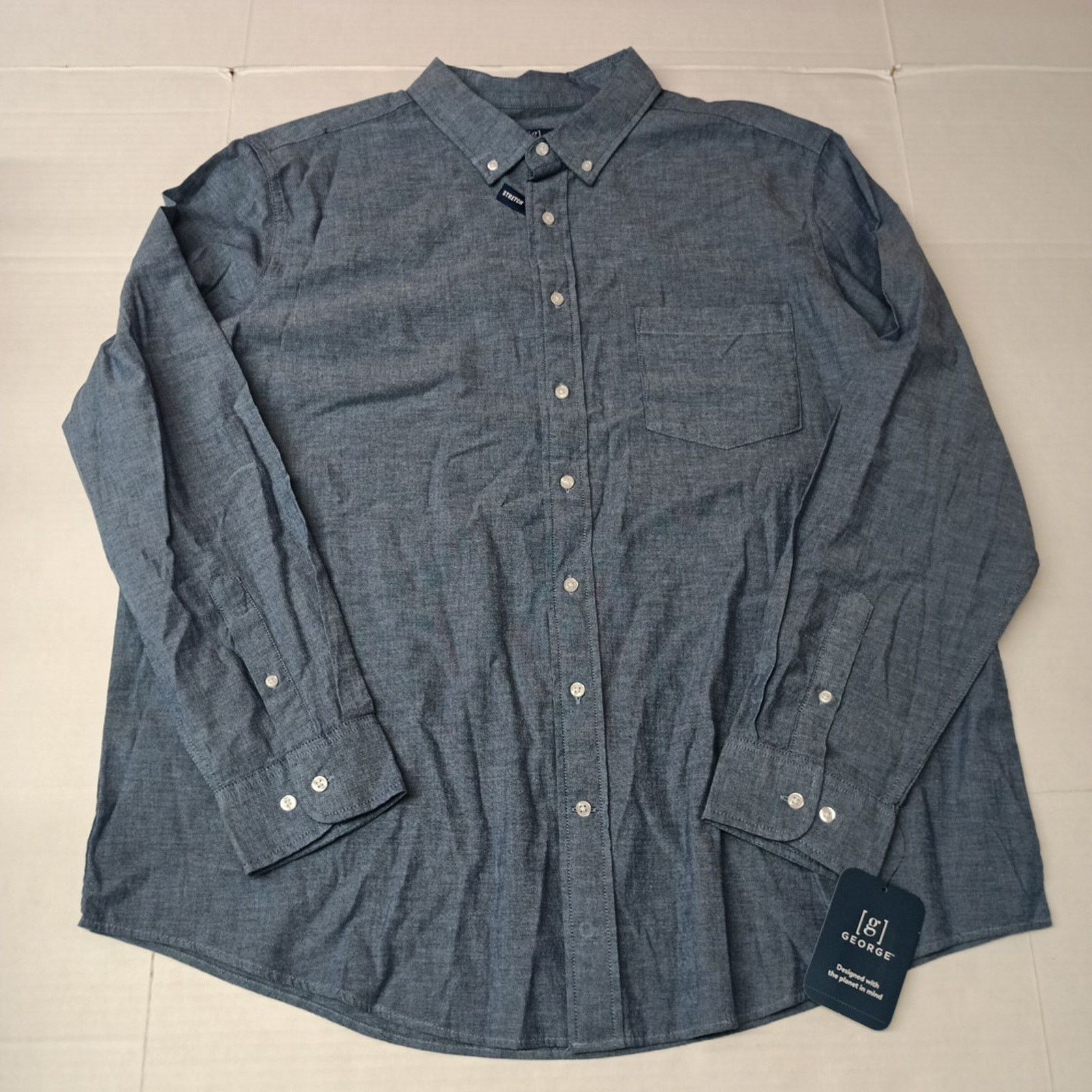 George George Poplin Button Down Shirt Men's 2XL Blue Classic Fit Size US XXL / EU 58 / 5 - 1 Thumbnail