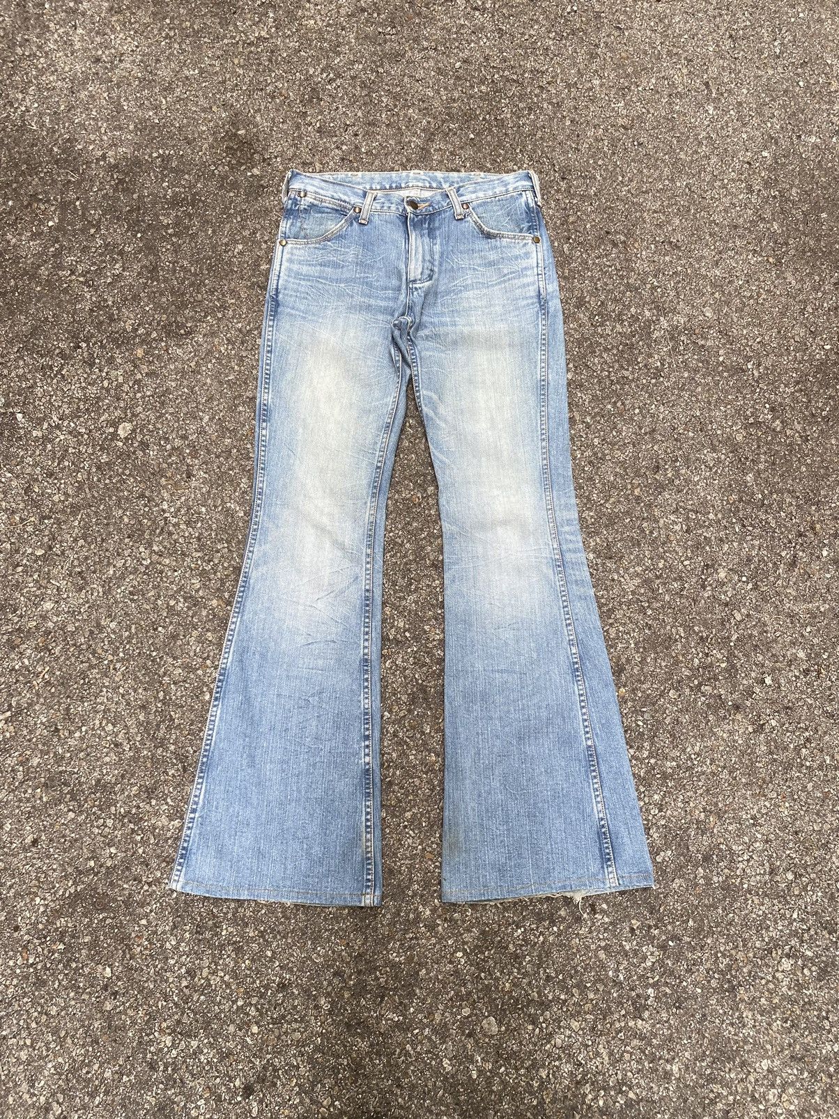 Japanese Brand Flare Jeans Wrangler Blue Washed Low Rise Bootcut Denim Size US 29 - 1 Thumbnail