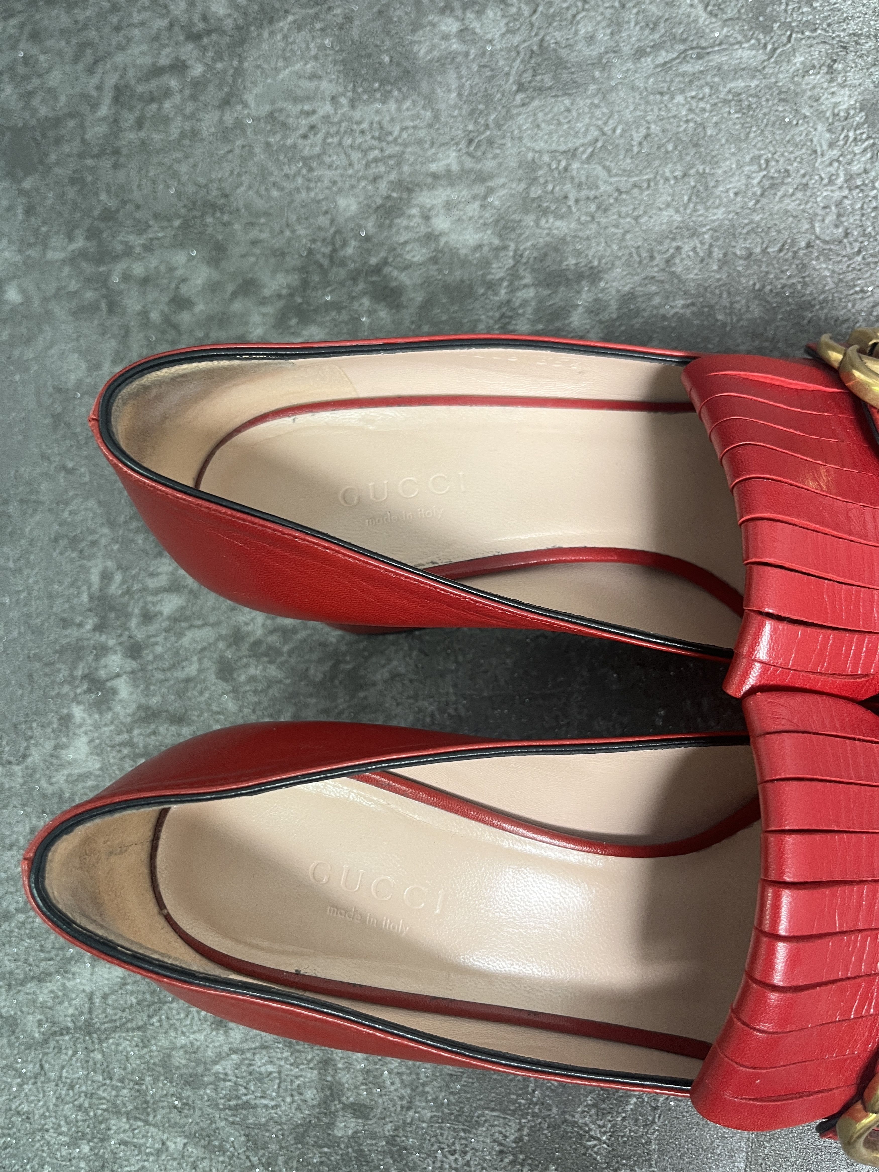 Gucci Gucci Red Marmont Fringe Mid-Heel Pumps Size US 5.5 / IT 35.5 - 5 Thumbnail