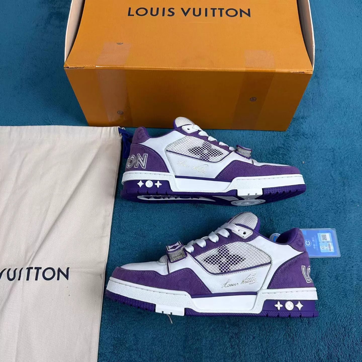 Louis Vuitton lv trainer low-top sneaker white purple velcro UK6/40 Size US 7 / EU 40 - 2 Thumbnail