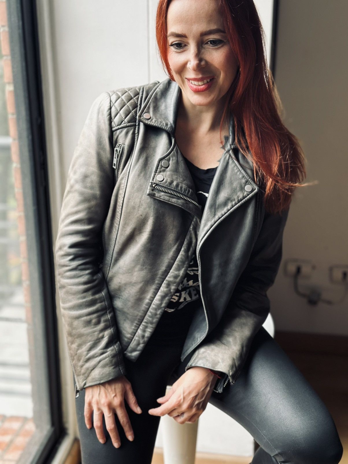 All Saints HAWKS BIKER sheepskin leather jacket us2 uk6 eu34