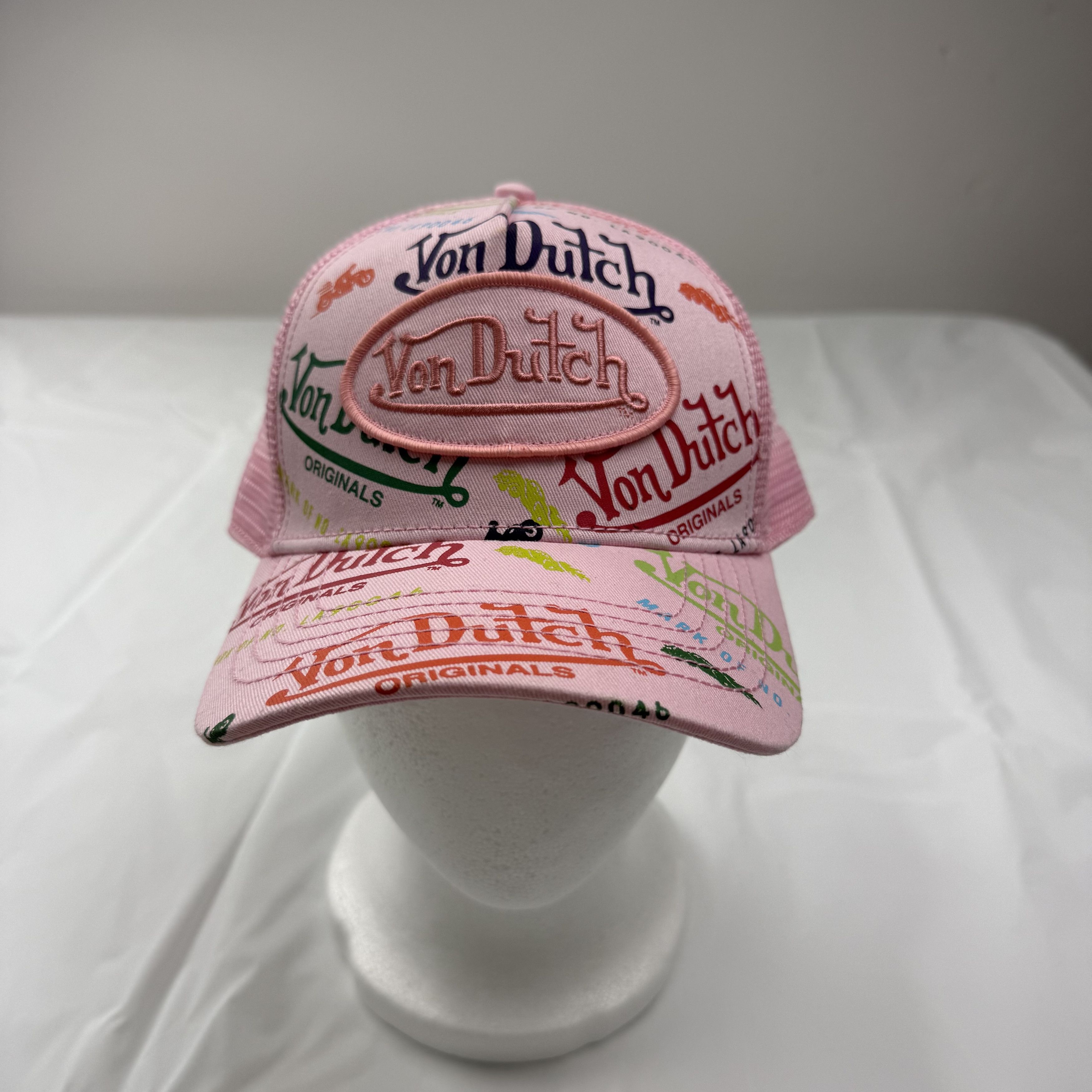 Von Dutch Von Dutch Pink Print Trucker Hat Snapback Y2K Retro Cap Size ONE SIZE - 1 Thumbnail