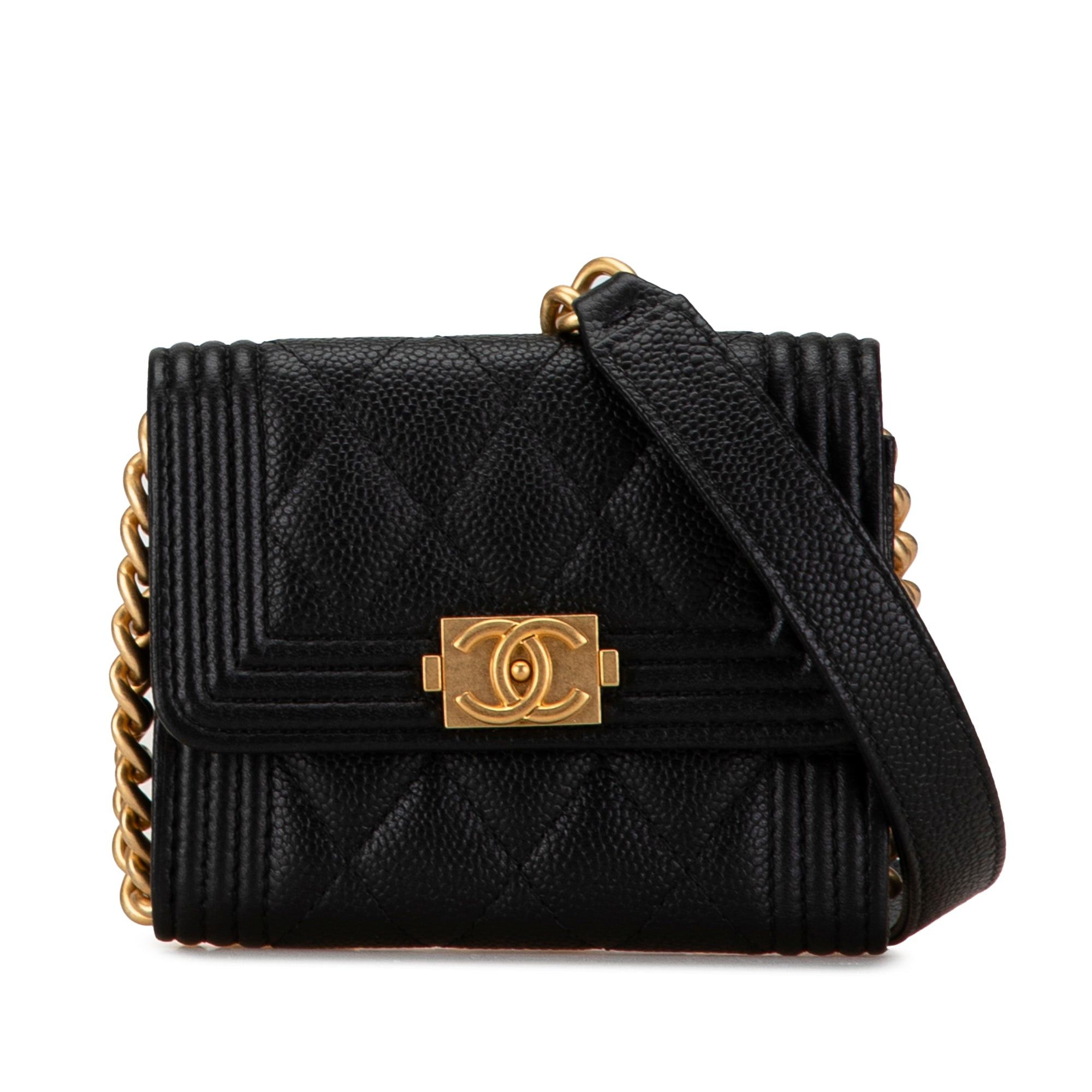 Chanel Chanel Quilted Caviar Boy Card Holder with Chain Black Size ONE SIZE - 1 Thumbnail