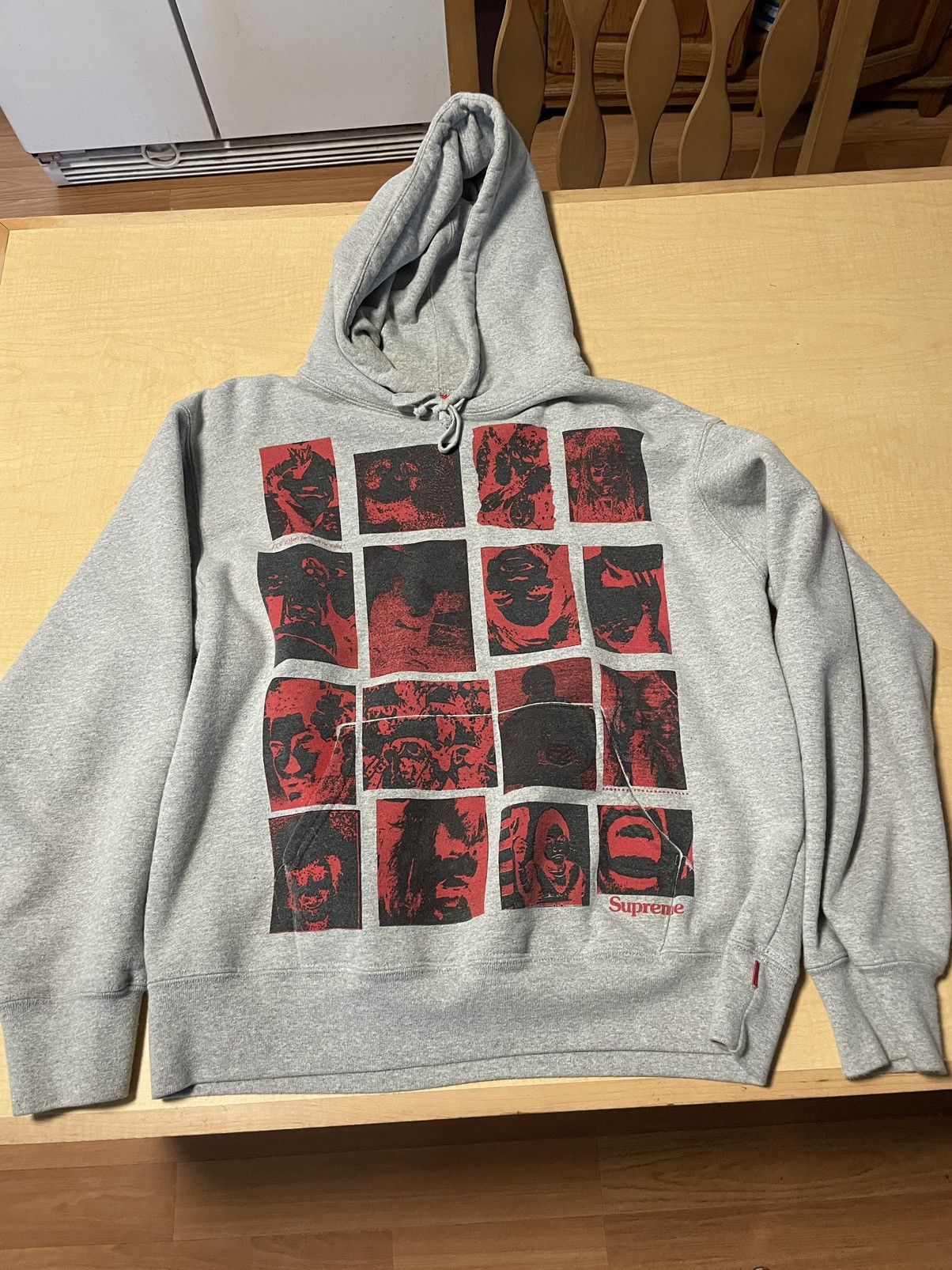 image of Supreme Collage Grided Hoodie in Grey, Men's (Size Medium)