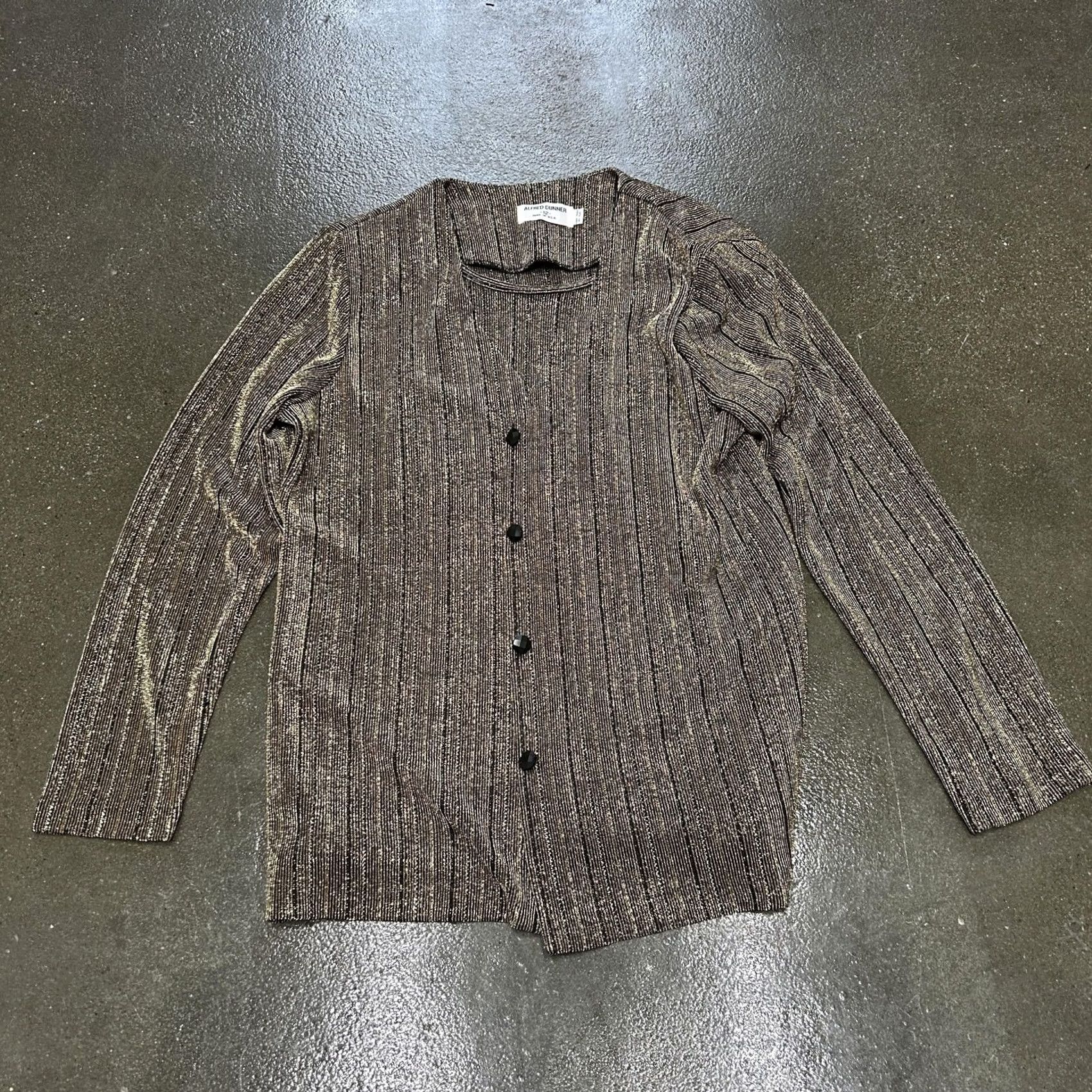 Vintage VINTAGE Alfred Dunner Cardigan Sweater Womens 12 Gold Striped Knit Button Long Sleeve Scoop Neck Metallic Size XL / US 12-14 / IT 48-50 - 2 Thumbnail