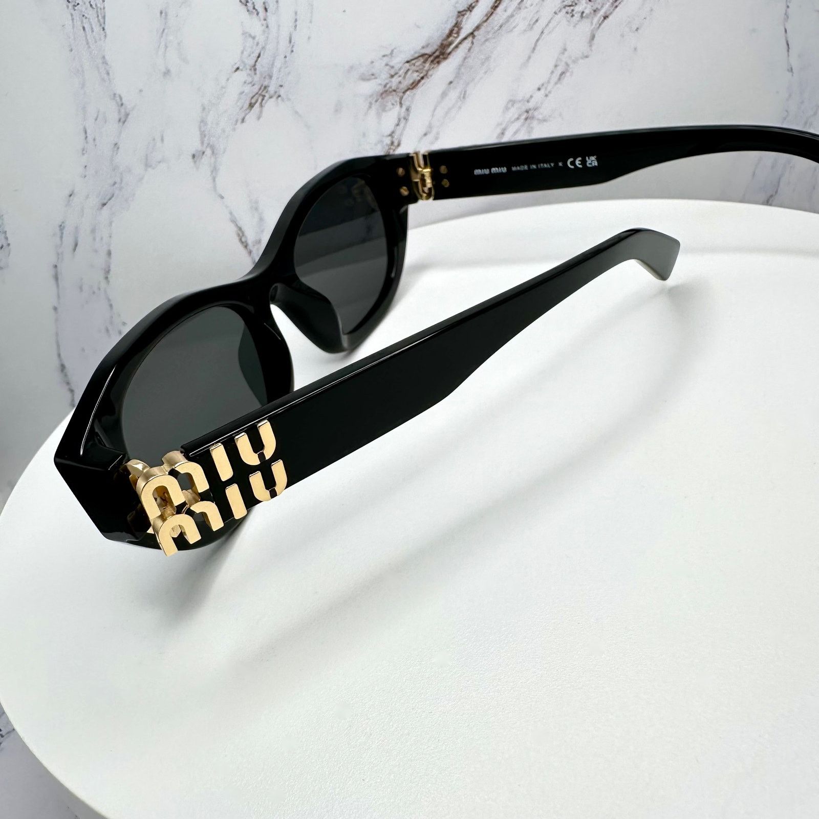 Miu Miu NEW MIU MIU Sunglasses Black Gold Rectangle Cat Eye Size ONE SIZE - 4 Thumbnail