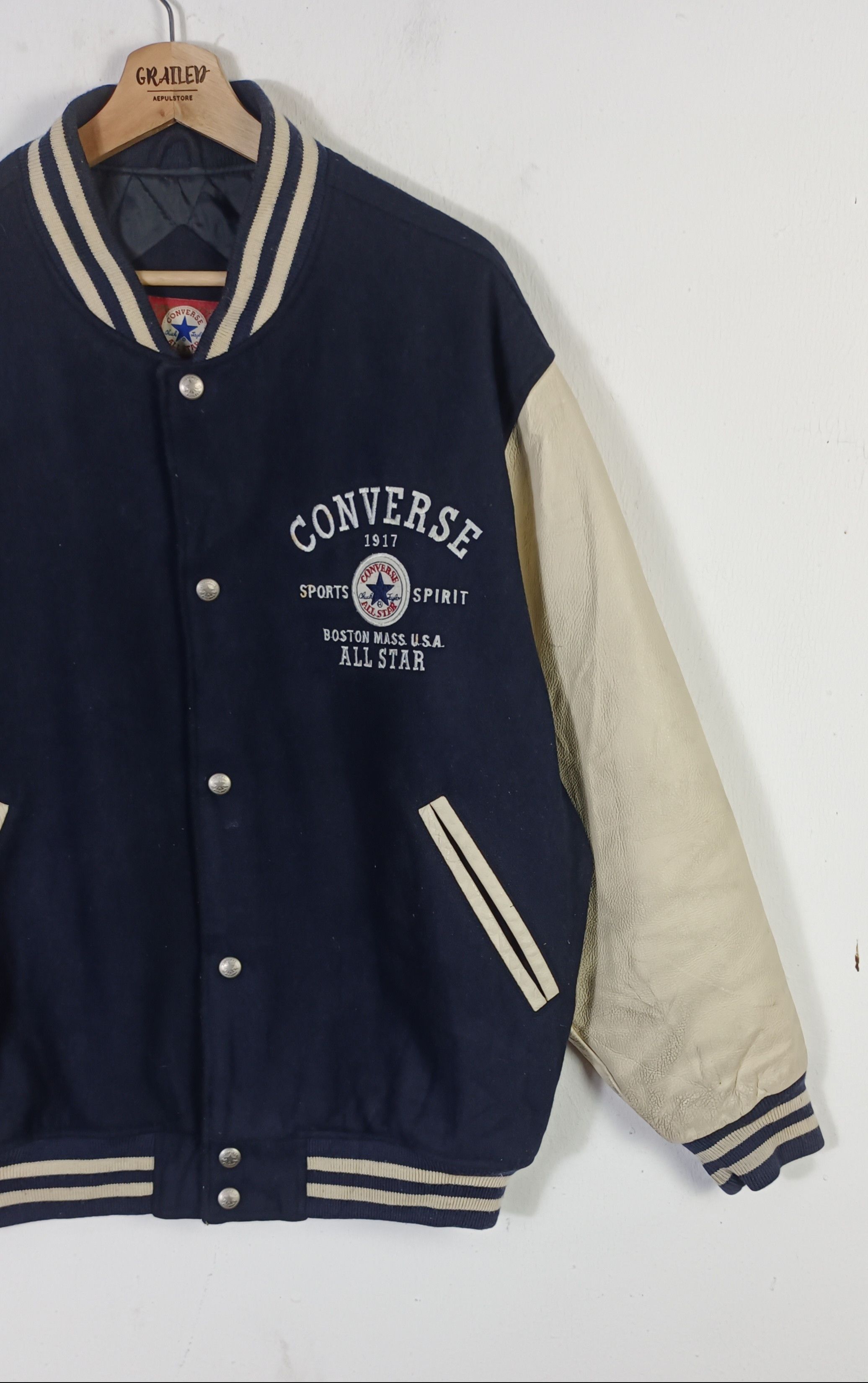 Converse CONVERSE Embroidery logo Leather Sleeve Varsity Jacket Size US XL / EU 56 / 4 - 6 Thumbnail