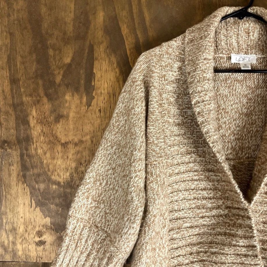 Ann Taylor VINTAGE Ann Taylor LOFT Sweater Cardigan Open Front Merino Wool Blend XS Women's Knit Oatmeal Solid Long Sleeve Fall Winter Spring Casual Workwear Size XS / US 0-2 / IT 36-38 - 4 Thumbnail