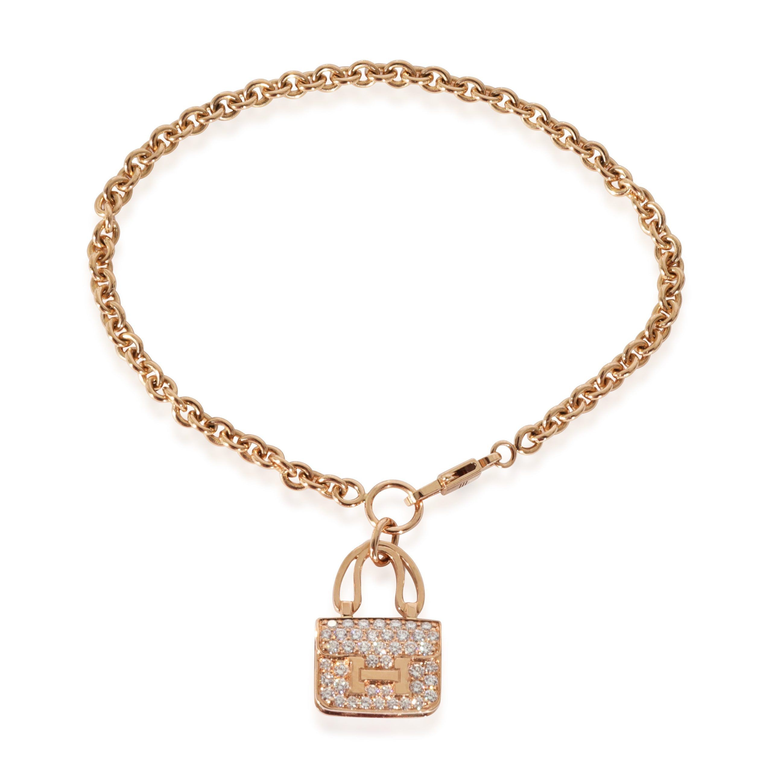 image of Hermes Amulettes Collection Constance Diamond Bracelet In 18K Rose Gold 0.44 Ctw, Women's