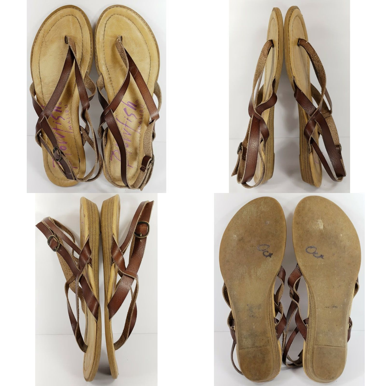 Vintage Blowfish Strappy Flat Sandal Brown Leather Slingback Women's 8.5M Size US 9 / IT 39 - 8 Thumbnail