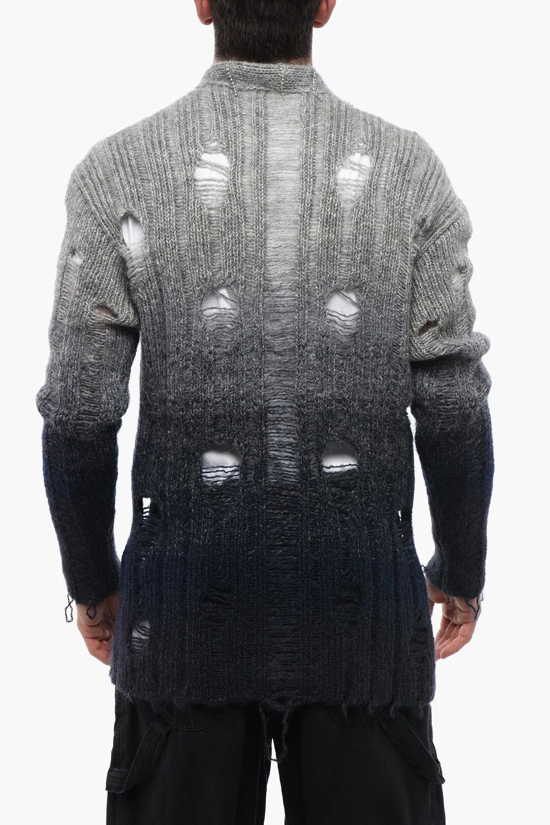 Off-White og1mm0526 Distressed-Effect Wool Cardigan in Gray/Black Size US L / EU 52-54 / 3 - 2 Thumbnail