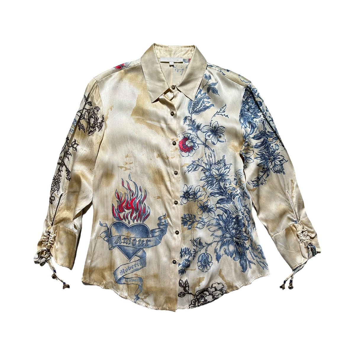 Just Cavalli × Roberto Cavalli 2003 Tattoo Graphic silk shirt Size S / US 4 / IT 40 - 1 Thumbnail