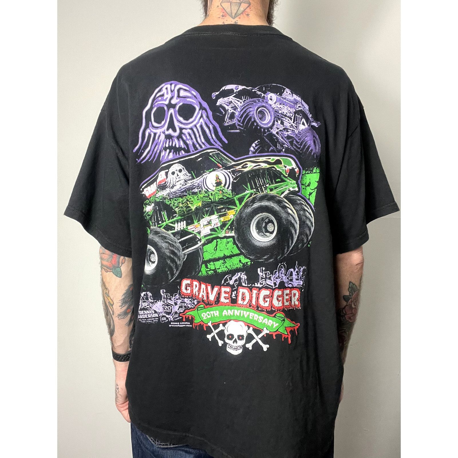 Image of Hype x Vintage Y2K Gravedigger Monster Truck T-Shirt in Black, Men's (Size XL)