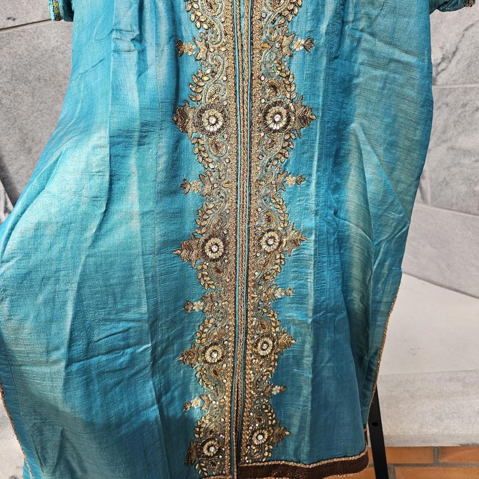 Other Women's Teal and Gold Kurta Style Dress Size M / US 6-8 / IT 42-44 - 2 Thumbnail