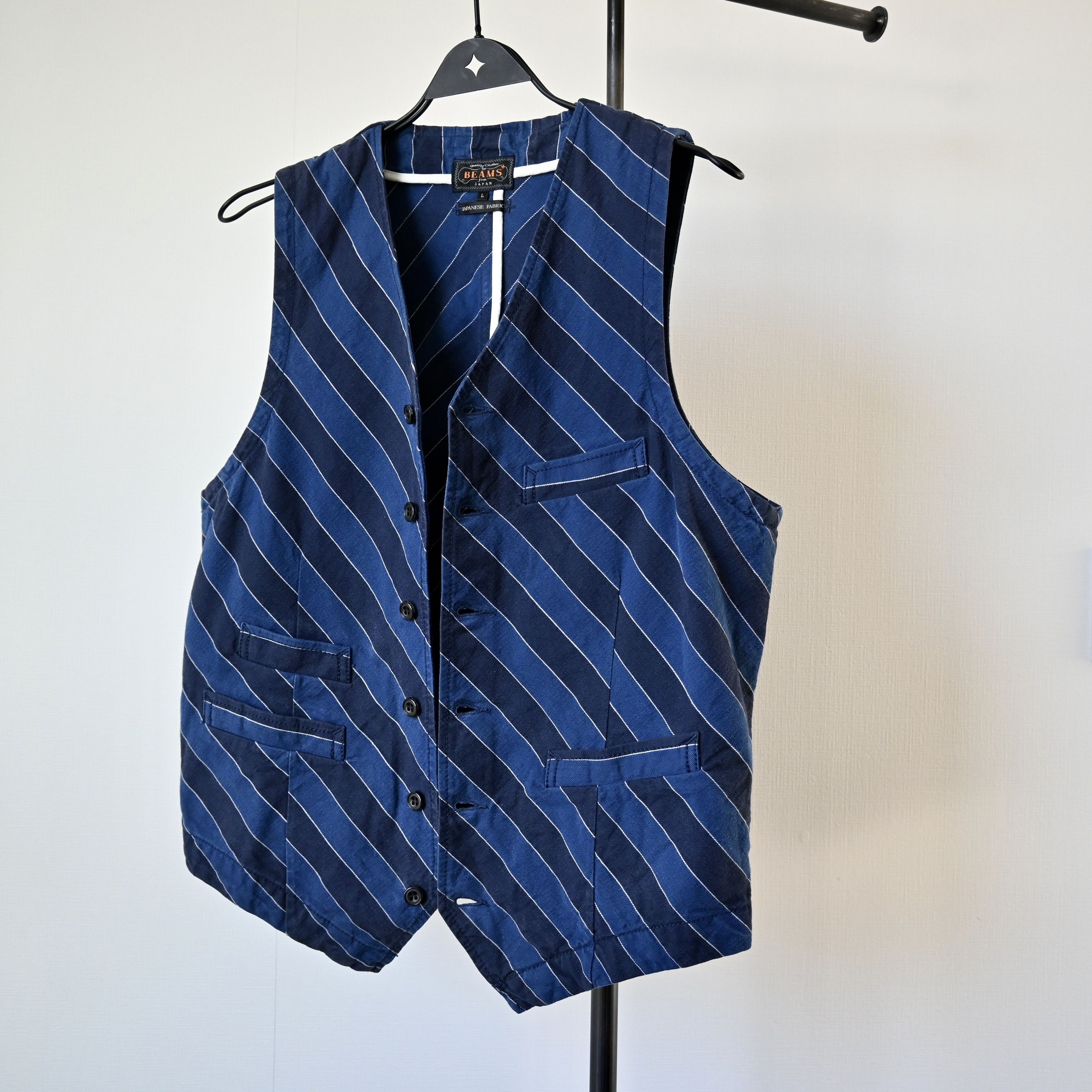 Beams Plus BEAMS Plus regimental striped denim gilet type work vest Size US M / EU 48-50 / 2 - 17 Thumbnail