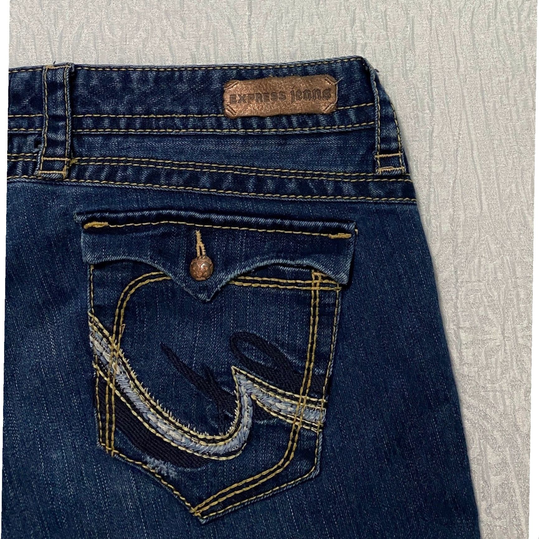 Express Express Jeans Women's 12 Blue Decorative Stitching Embroidered Flap Pockets Size 34" / US 12 / IT 48 - 4 Thumbnail