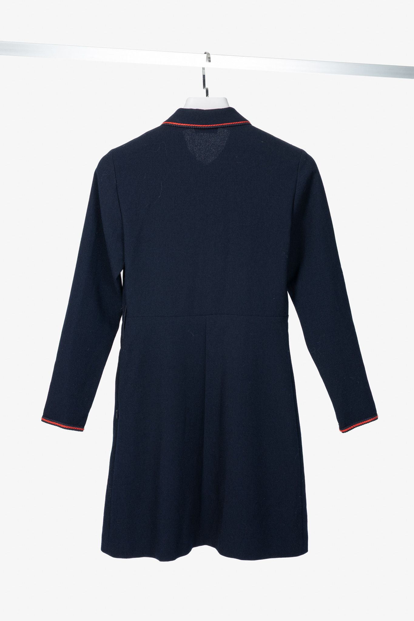 Sandro Sandro Navy Blue Textured-Crepe Braid-Trim Mini Dress Size S / US 4 / IT 40 - 2 Thumbnail