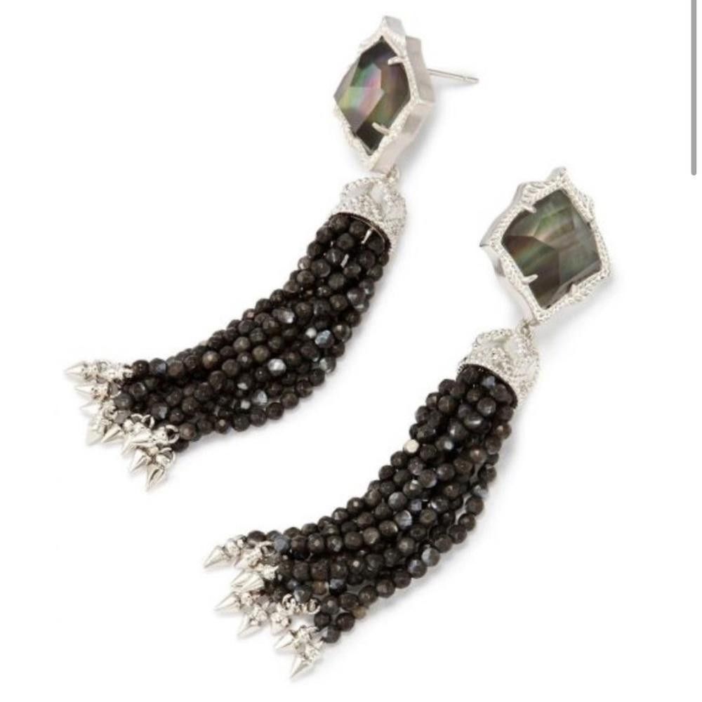 Designer Kendra Scott Misha Tassel Earrings Black Pearl Silver Size ONE SIZE - 2 Thumbnail