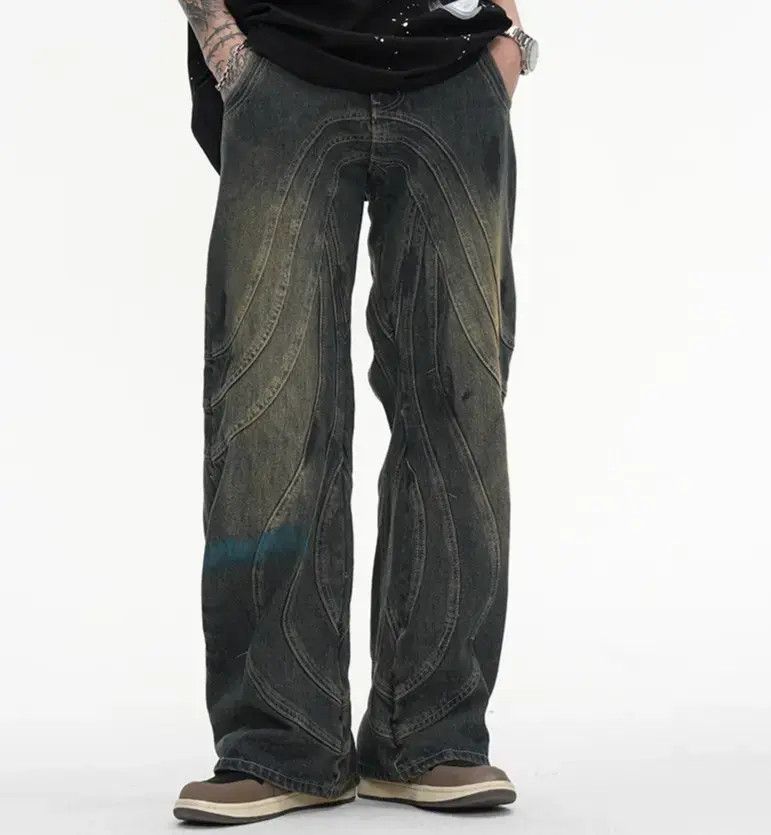 Designer × Japanese Brand Faded Y2K Dirty Grunge Hip Hop Baggy Jeans Size US 33 - 1 Thumbnail