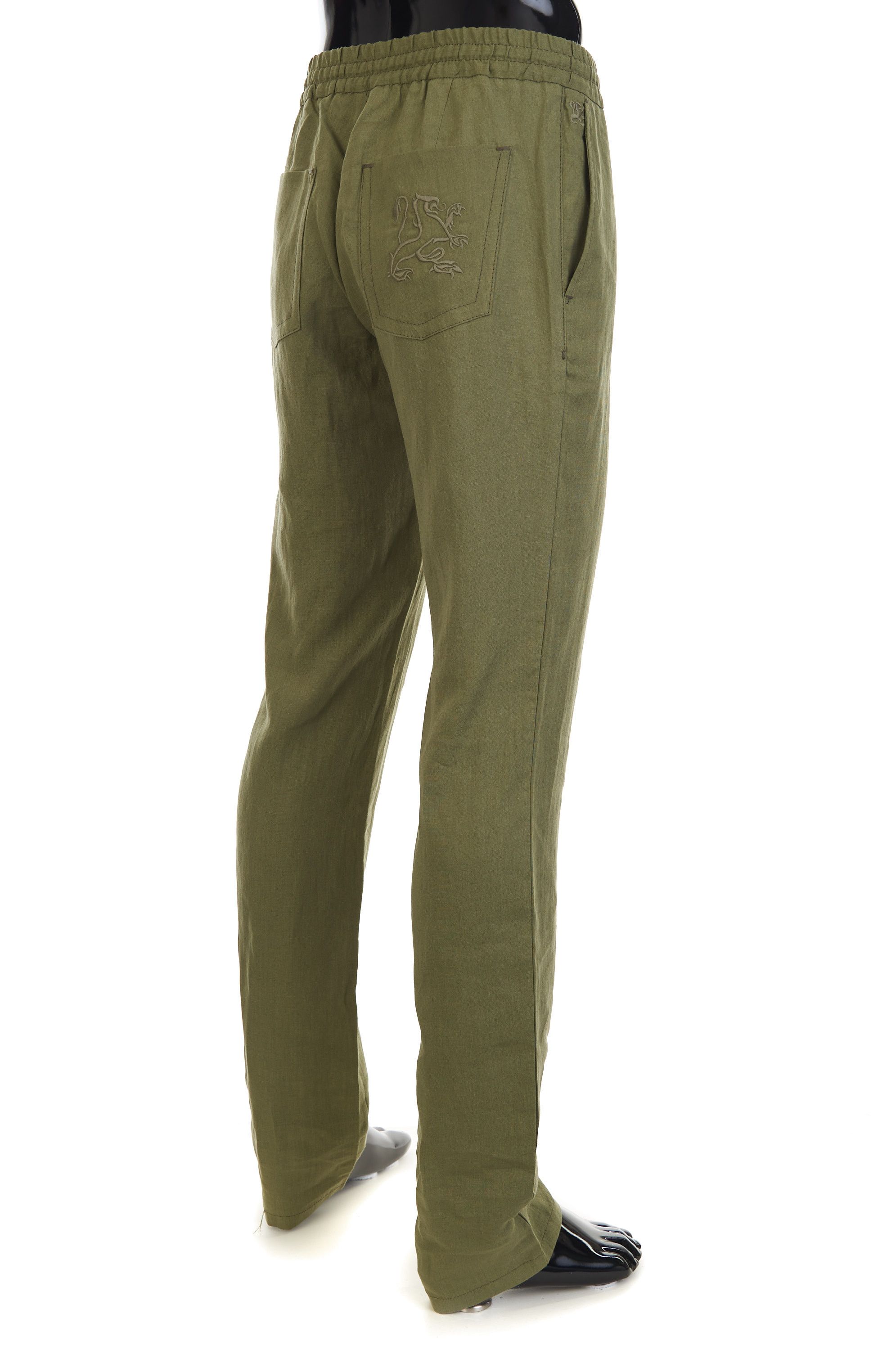 Zilli Thyme Green Casual Elastic Drawstring Linen Pants Size US 30 / EU 46 - 4 Thumbnail