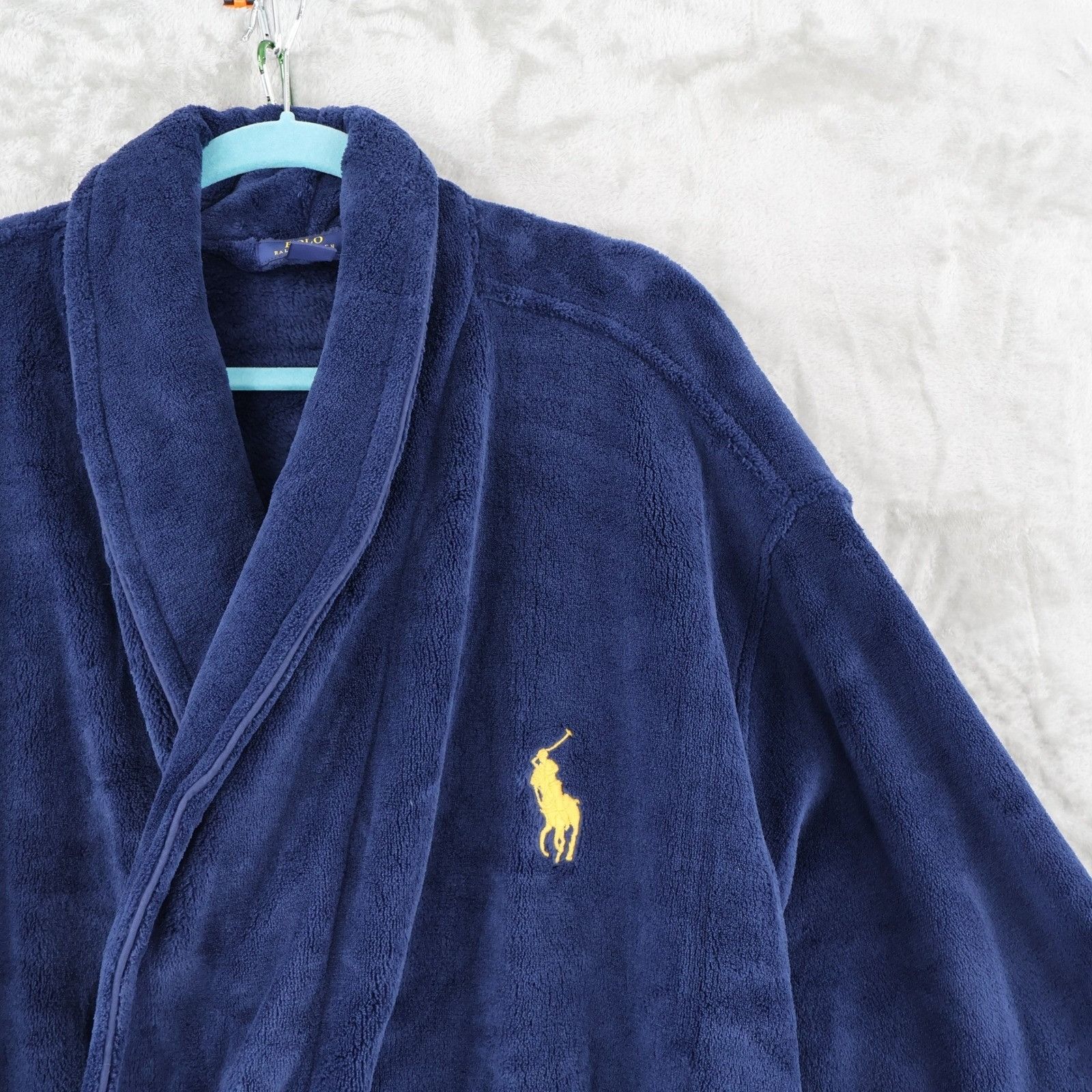 Polo Ralph Lauren Polo Ralph Lauren Robe Unisex L/XL Blue Plush Fleece Cozy Size 46 - 5 Thumbnail