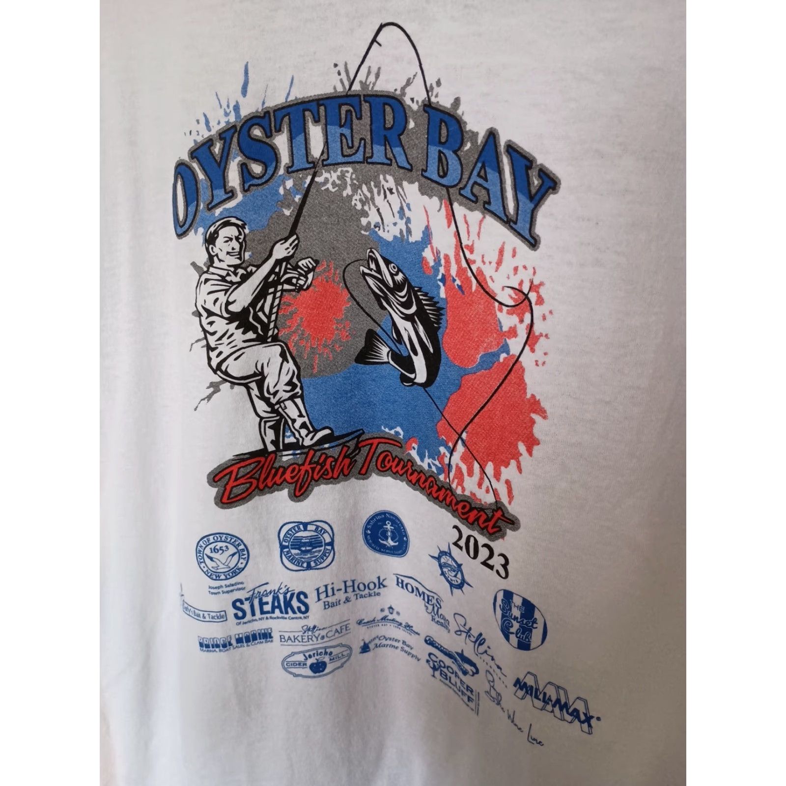 Jerzees Oyster Bay Bluefish Tournament NWOT T Shirt XL White Long Island Fishing Sponsor Men Size US XL / EU 56 / 4 - 3 Thumbnail