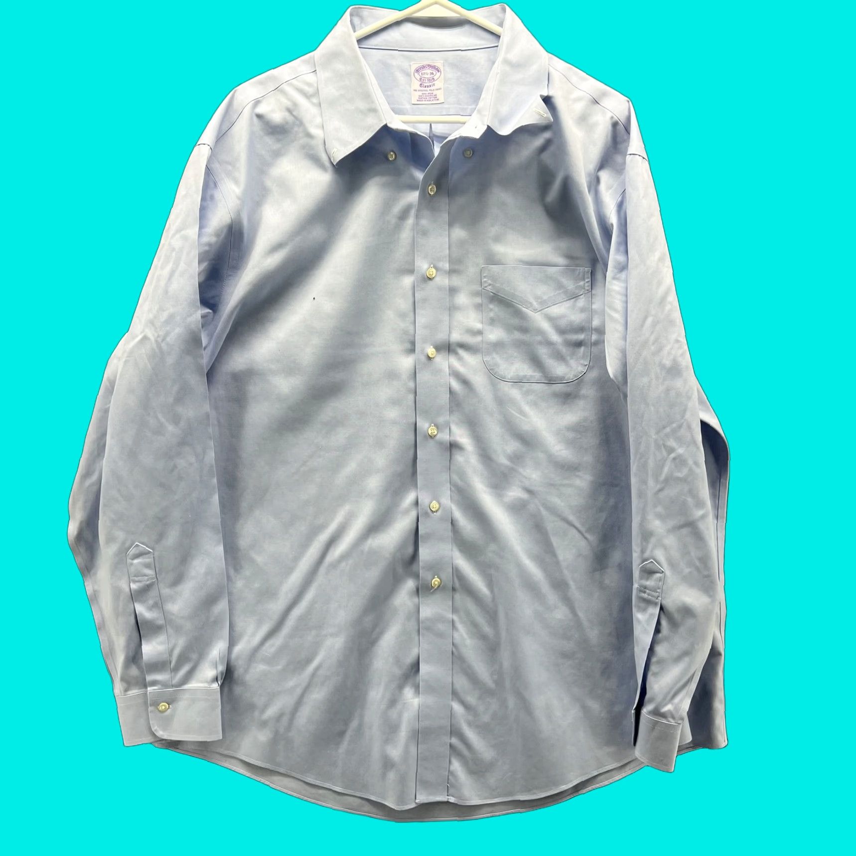 Brooks Brothers Brooks Brothers Dress Shirt Mens 17.5 36 Blue Solid Non-Iron Supima Cotton Shirt Mens Long Sleeve Button-Front Classic Fit Size 48R - 1 Thumbnail