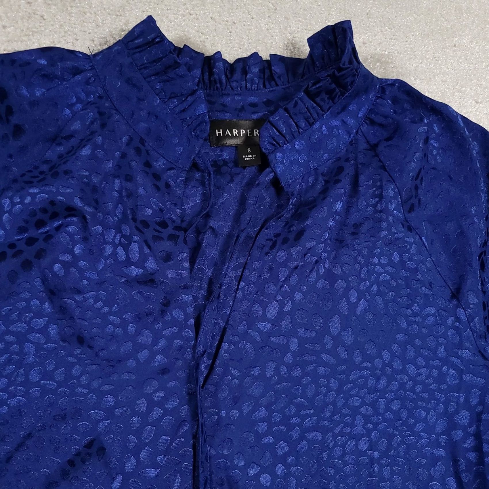Vintage HARPER 241 Dress Womens 8 Blue Long Sleeve Tiered Ruffle Jacquard Satin Dress Size M / US 6-8 / IT 42-44 - 4 Thumbnail