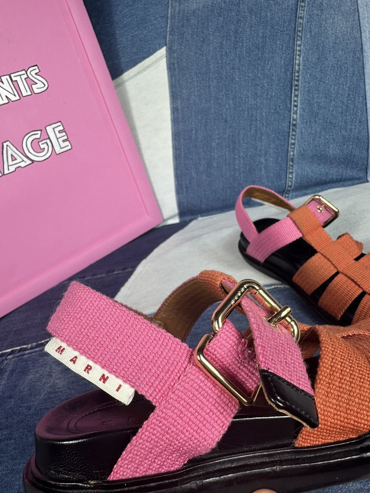 Marni Marni Orange & Pink Fisherman Sandals Canvas Straps Leather Size US 7 / IT 37 - 12 Thumbnail