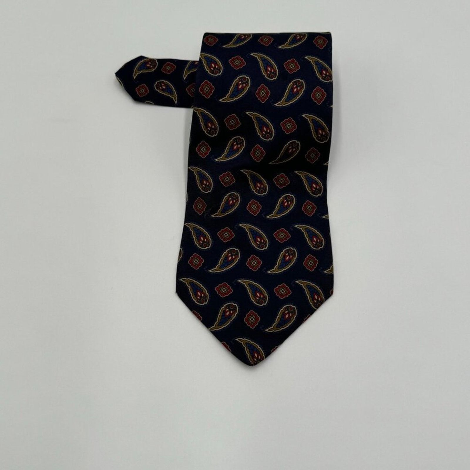 Harve Benard Harvé Benard Men's Navy Tie Pure Silk Paisley Printed Size ONE SIZE - 5 Thumbnail