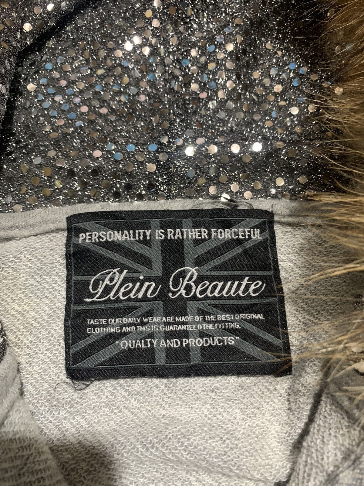 Plein Beaute baggy glitter skull poem fur hoodie oversized